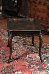 Black Lacquered Chinoiserie Paper Mâché Tray on Wooden Stand