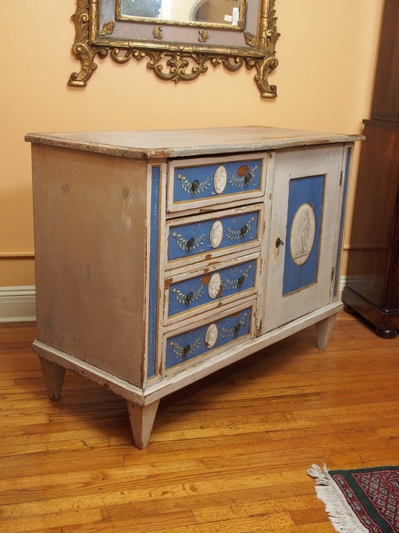 Antique French neoclassic painted cabinet (blue and white).