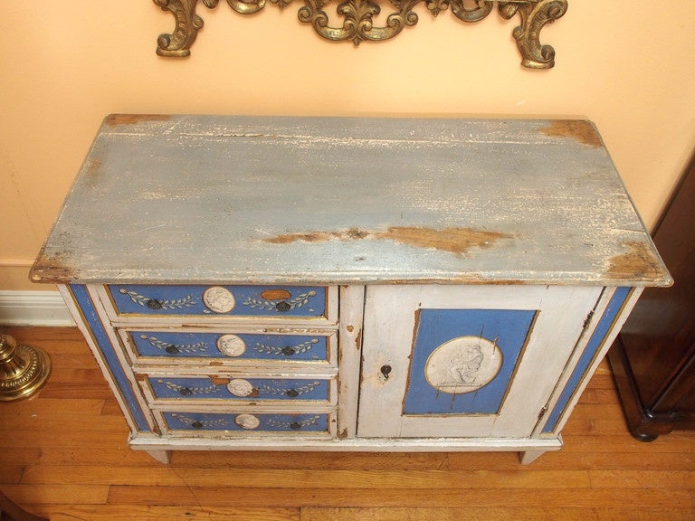 Antique French Neoclassic Painted Cabinet (Blue and White) In Good Condition In New Orleans, LA
