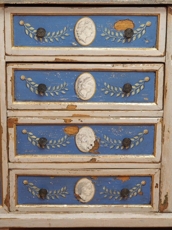 19th Century Antique French Neoclassic Painted Cabinet (Blue and White)
