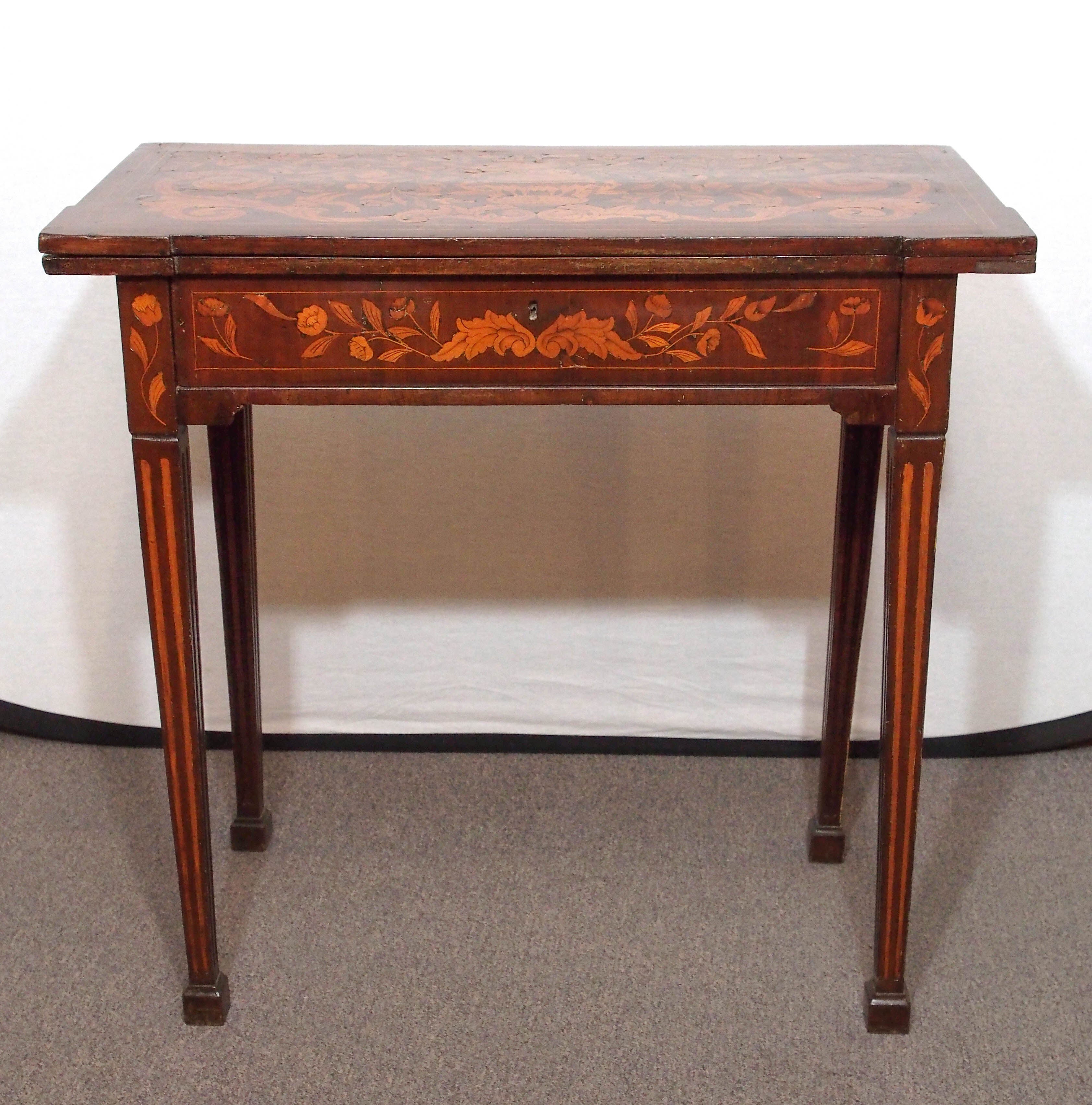 Antique Dutch Marquetry Fold over Game Table