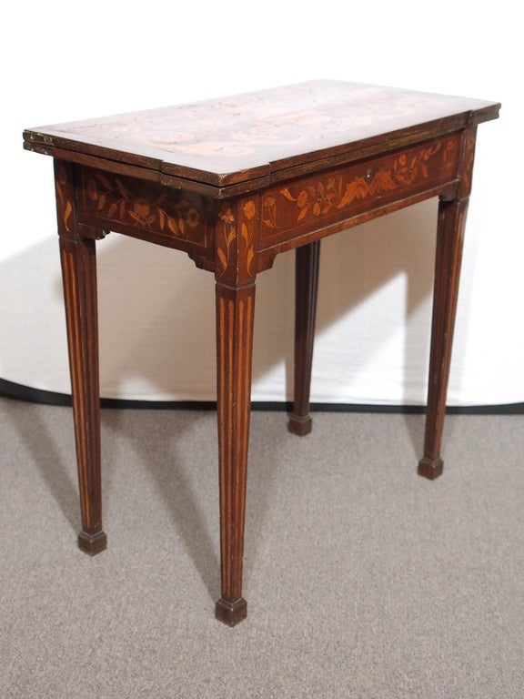 Antique Dutch Marquetry Fold over Game Table 1