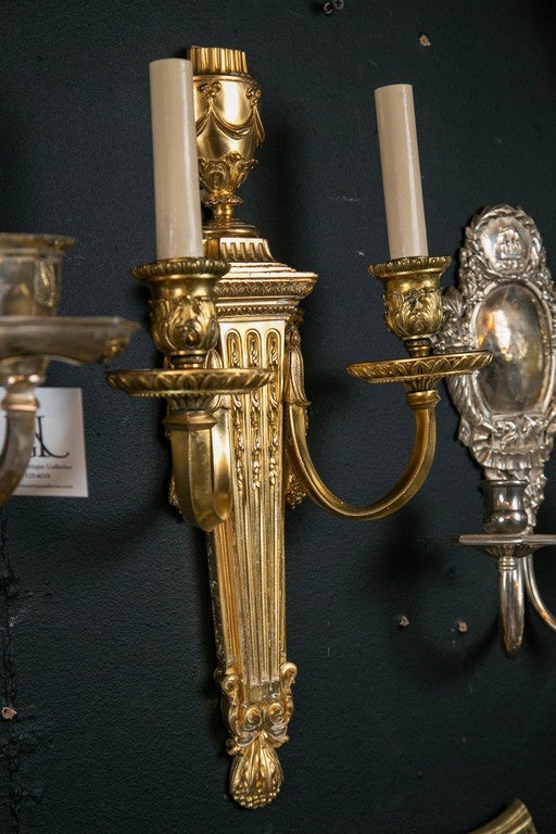 Pair of circa 1920s Caldwell Gilt Bronze Sconces In Excellent Condition For Sale In Stamford, CT