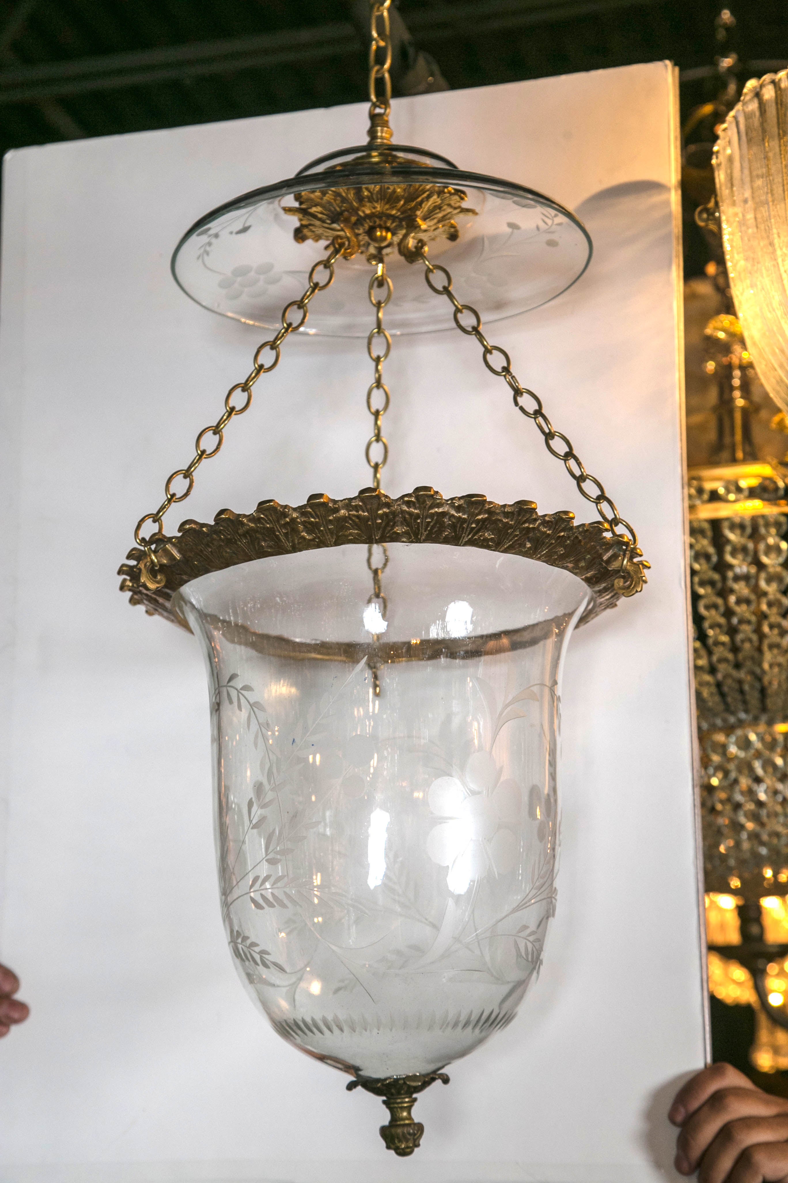 1930s Italian Etched Glass Lantern For Sale