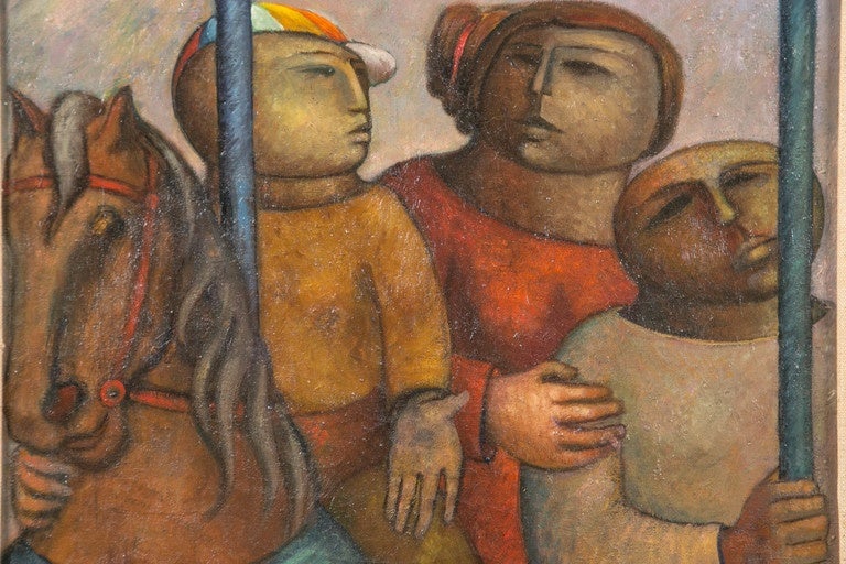 Vintage Painting of a Boy on a Carousel Horse