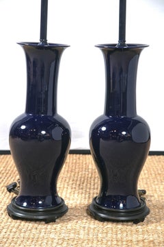 Chinese Cobalt Porcelain Lamps, circa 1930s