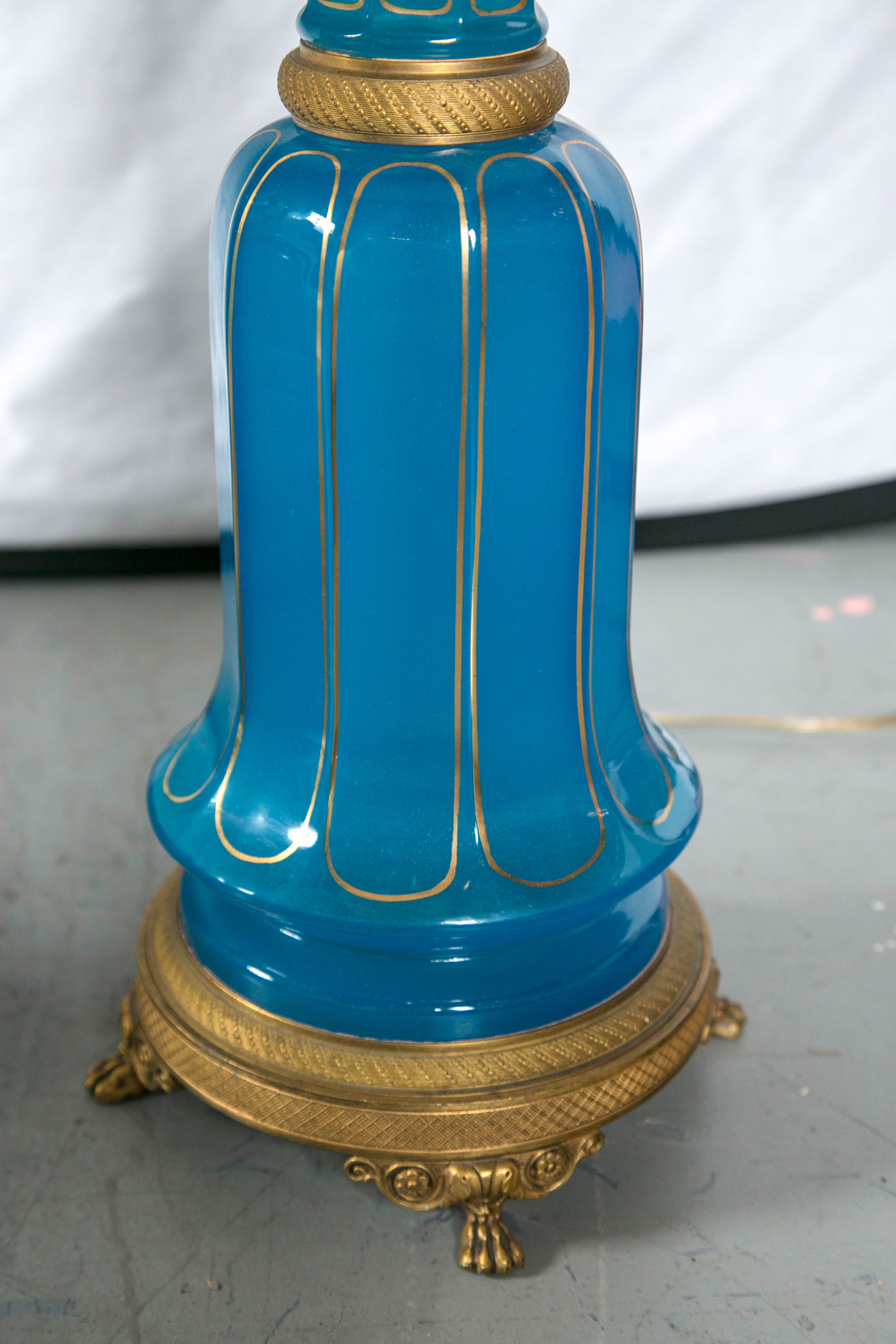 American Pair of Blur Opaline Lamps For Sale