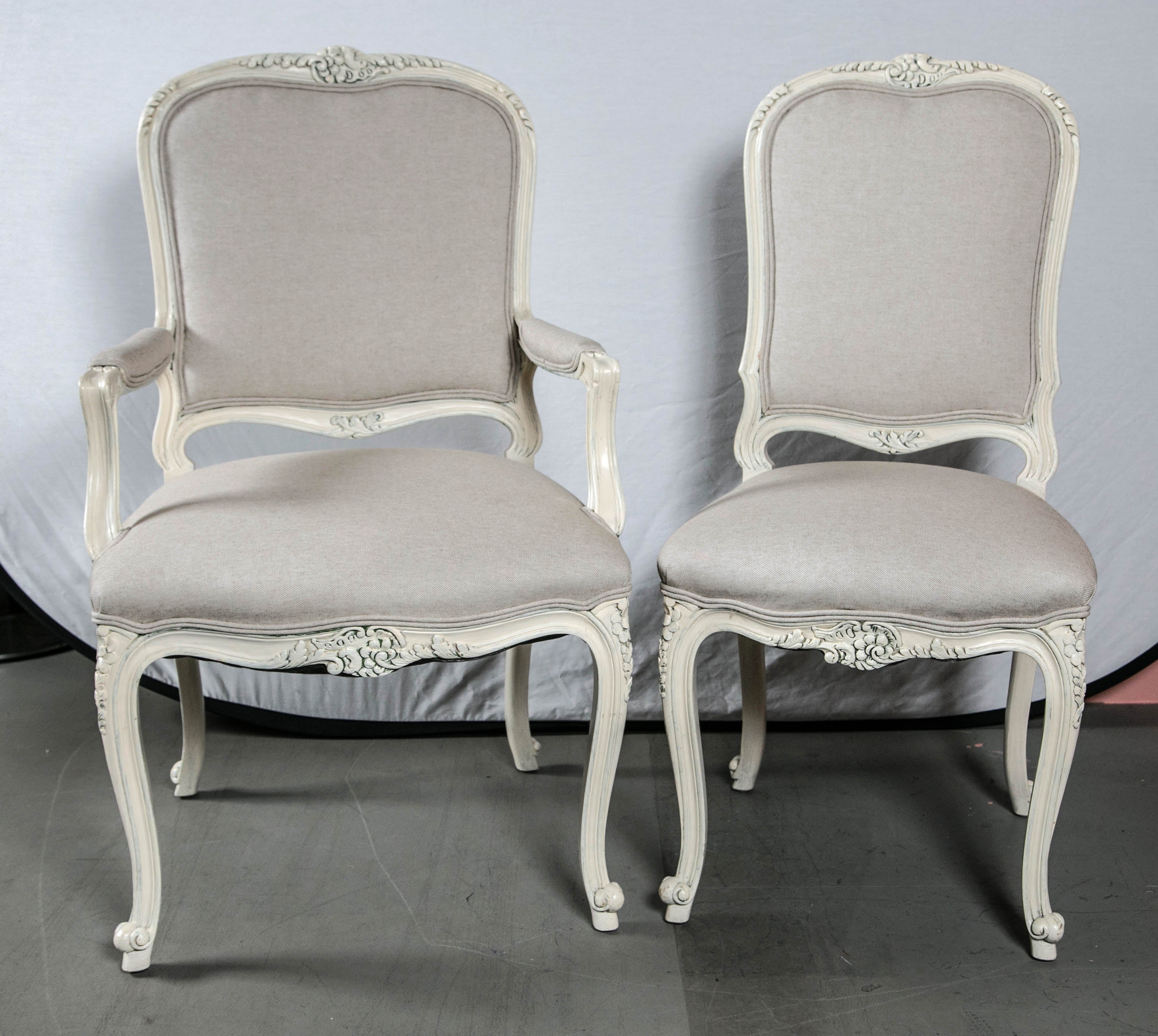 Louie XV style dining chairs set of eight, two arm and six side..