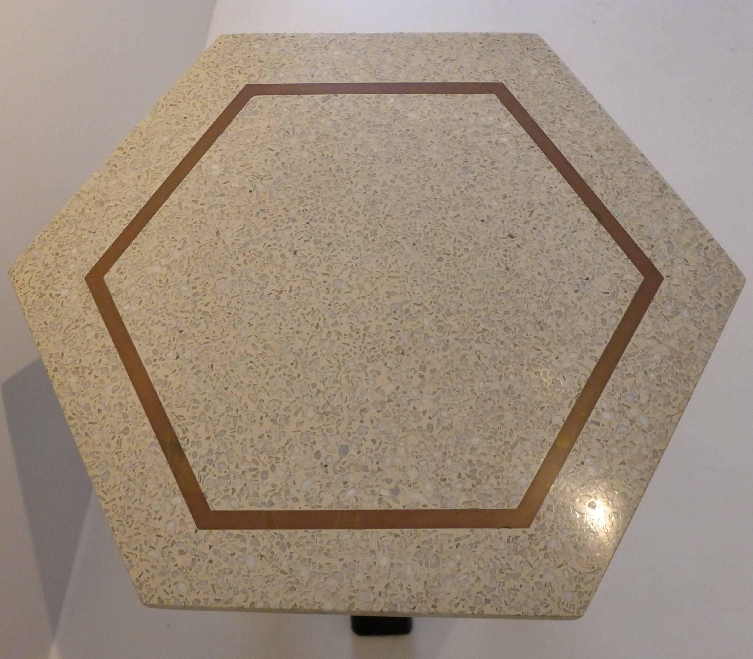 Inlay Pair of Hexagonal Harvey Probber Side Tables with Terrazzo Tops