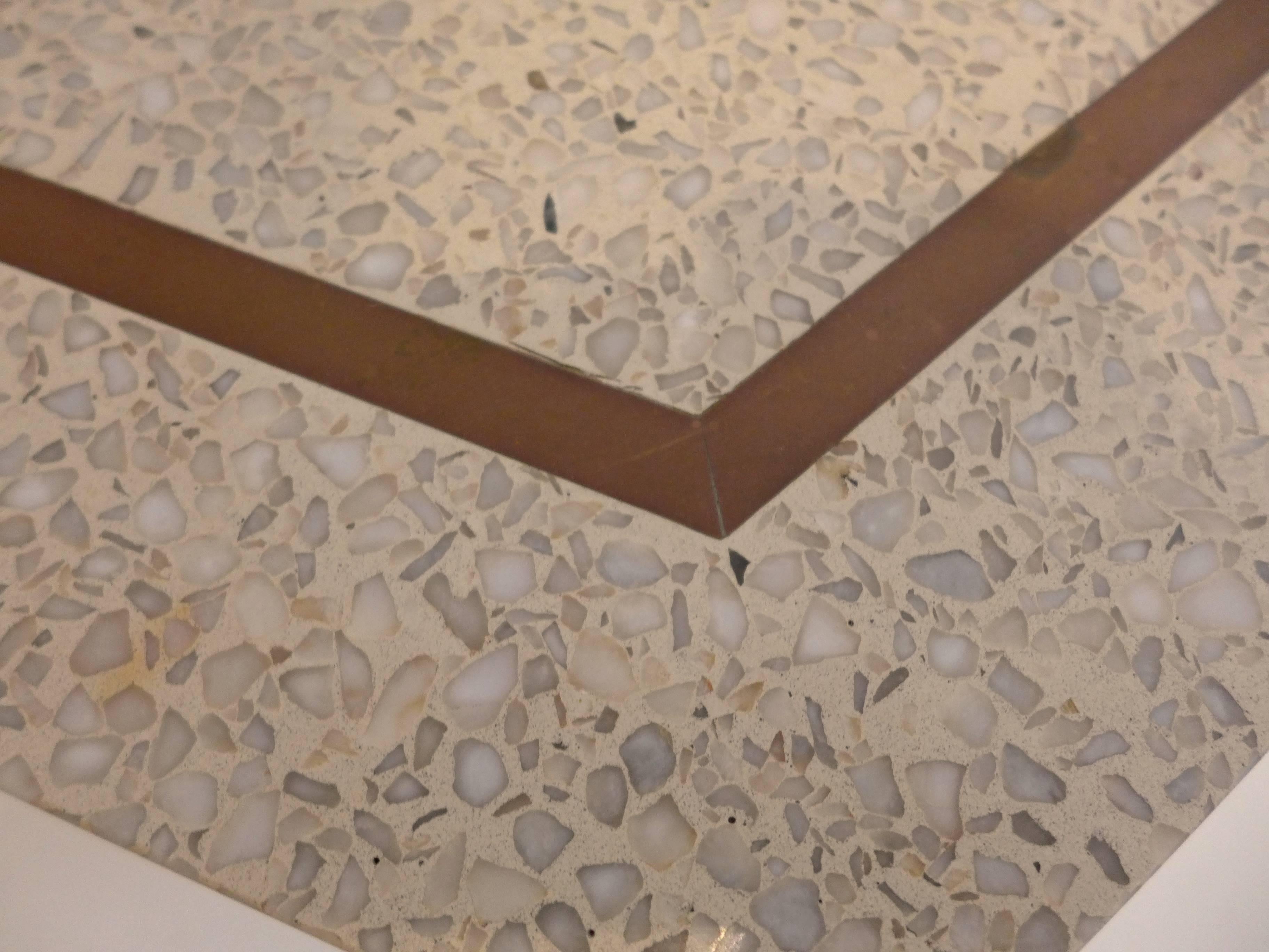 Brass Pair of Hexagonal Harvey Probber Side Tables with Terrazzo Tops