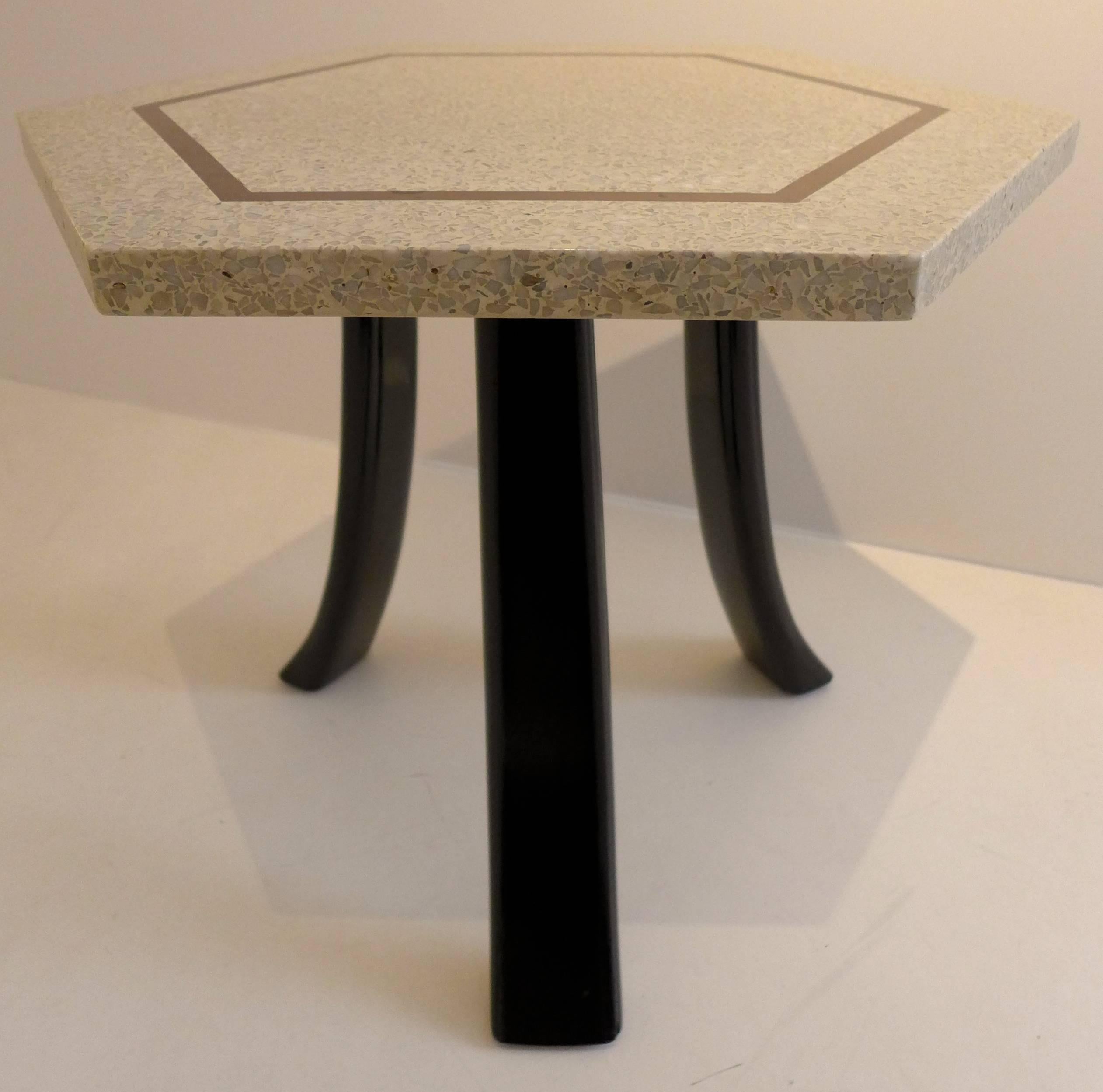 American Pair of Hexagonal Harvey Probber Side Tables with Terrazzo Tops