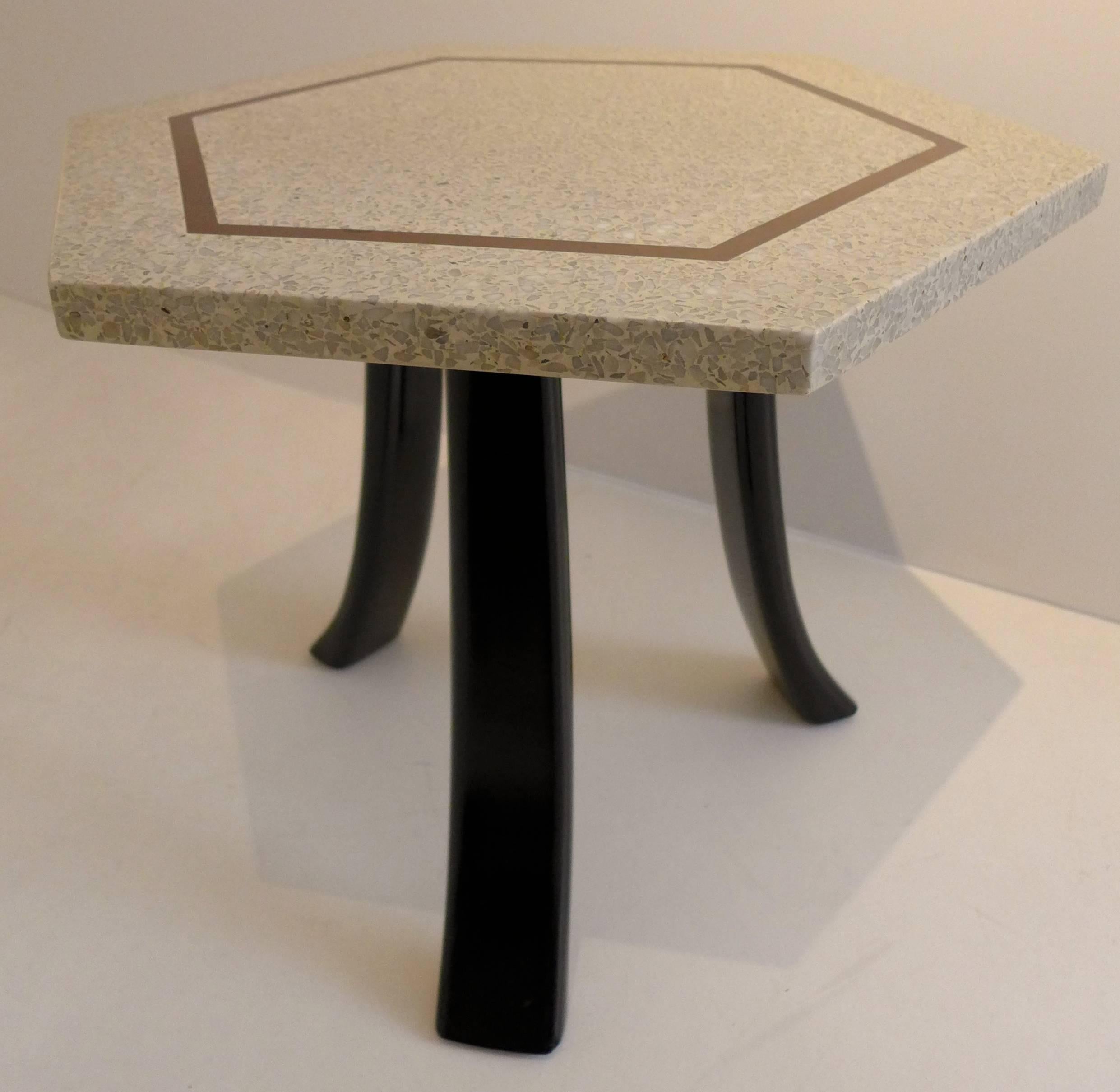 Mid-Century Modern Pair of Hexagonal Harvey Probber Side Tables with Terrazzo Tops