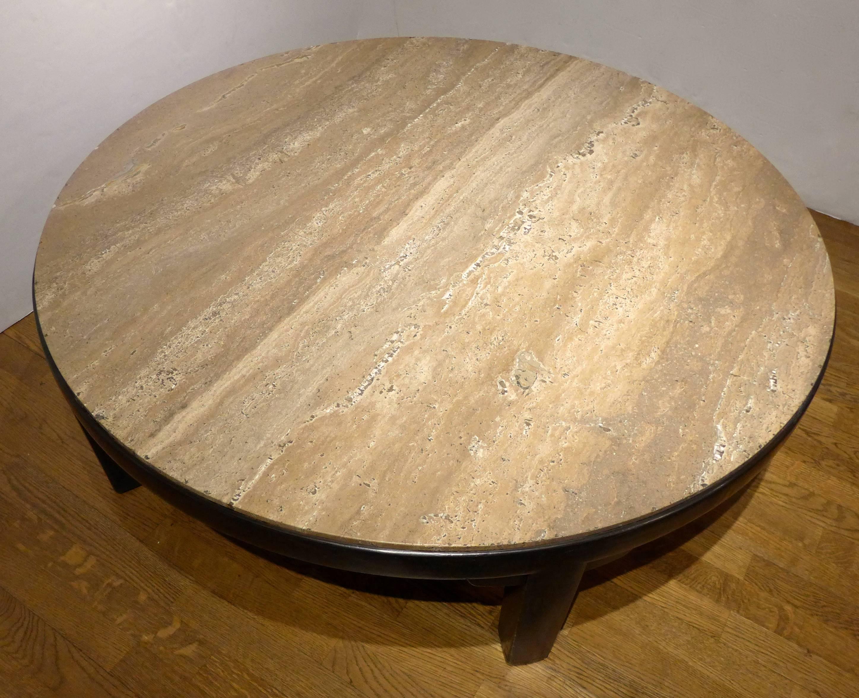 Mid-Century Modern Edward Wormley Cocktail Table with Travertine Top