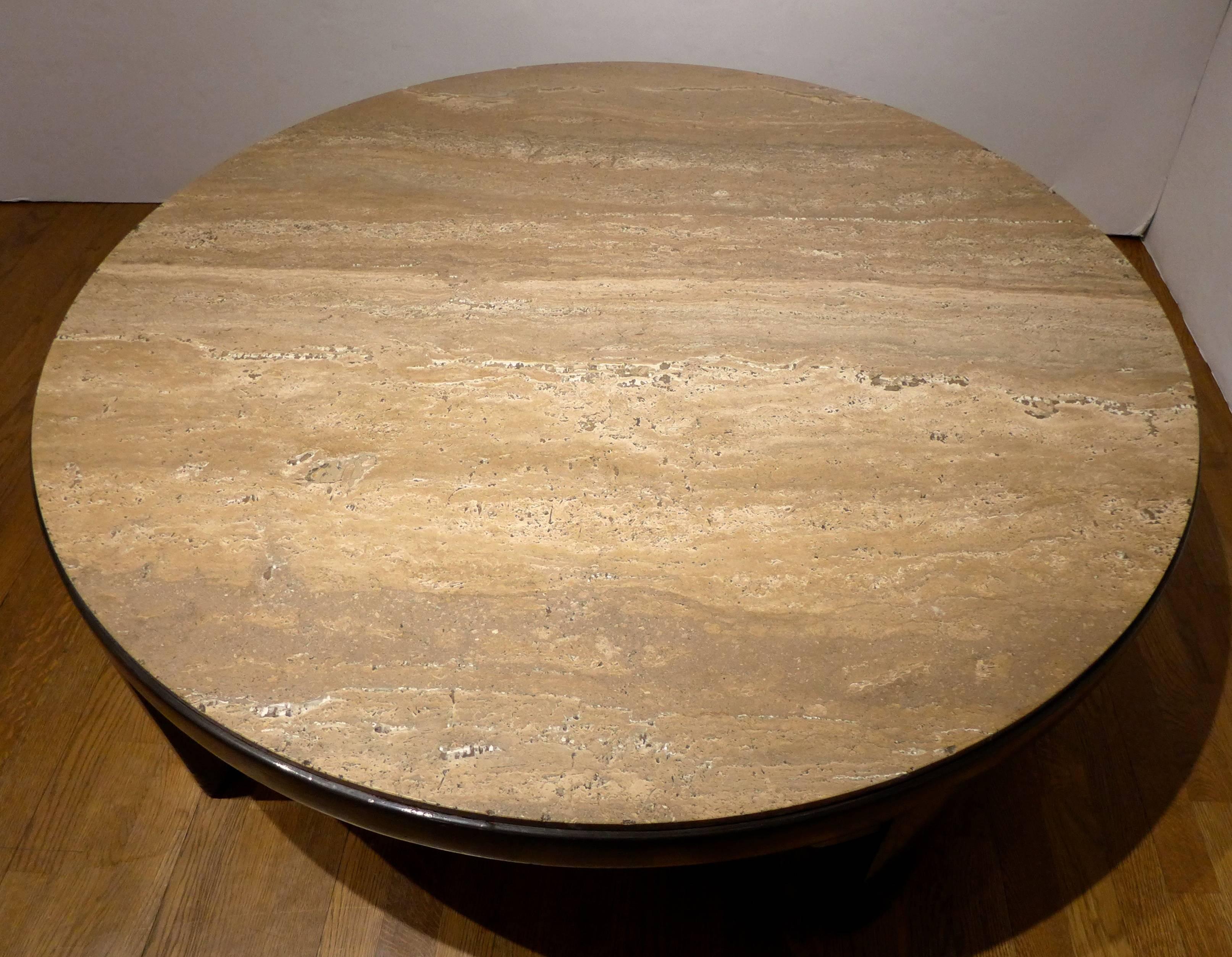 American Edward Wormley Cocktail Table with Travertine Top