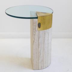 Travertine and Brass Cantilevered Side Table