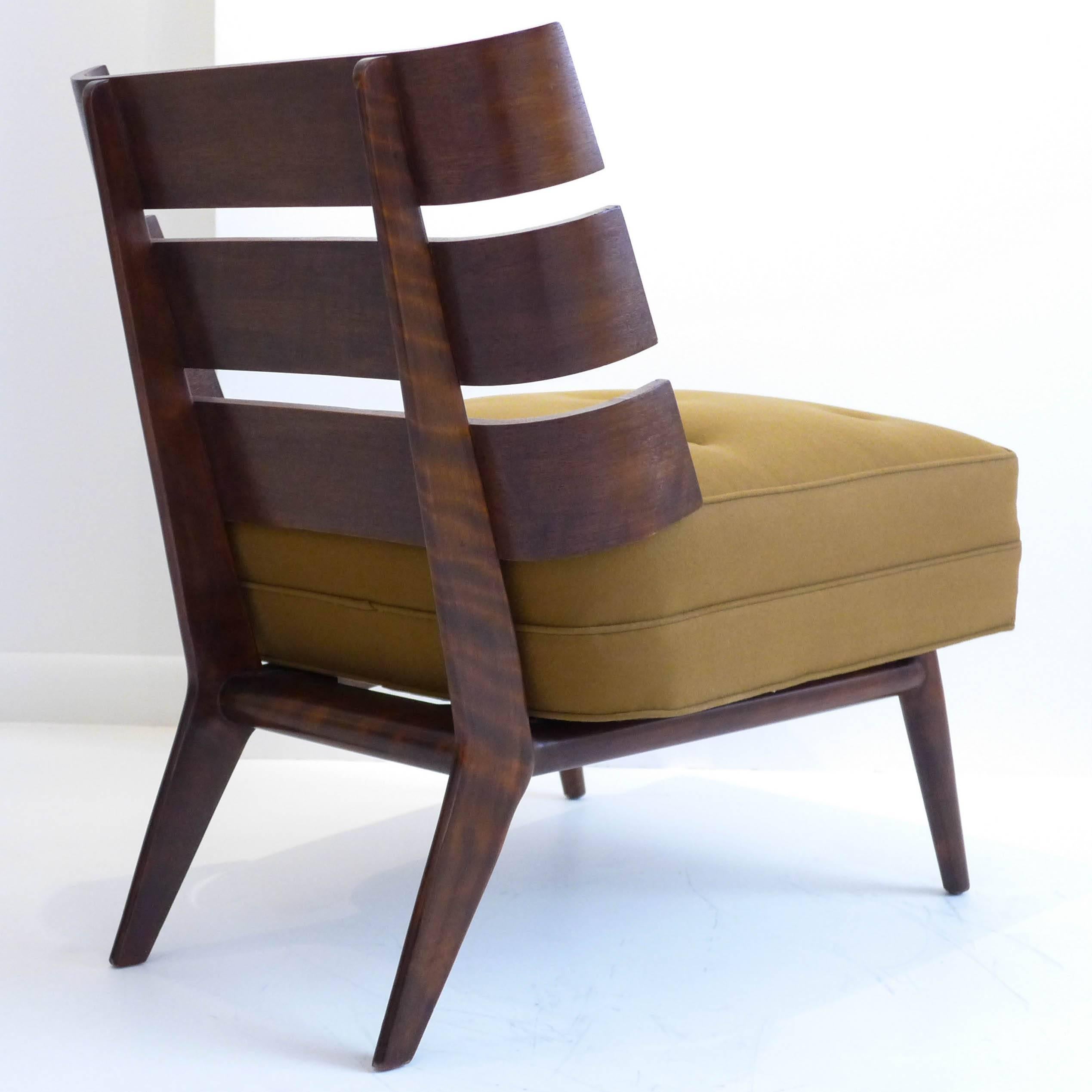 Fabric Rare Pair of Robsjohn-Gibbings Slat-Back Lounge Chairs