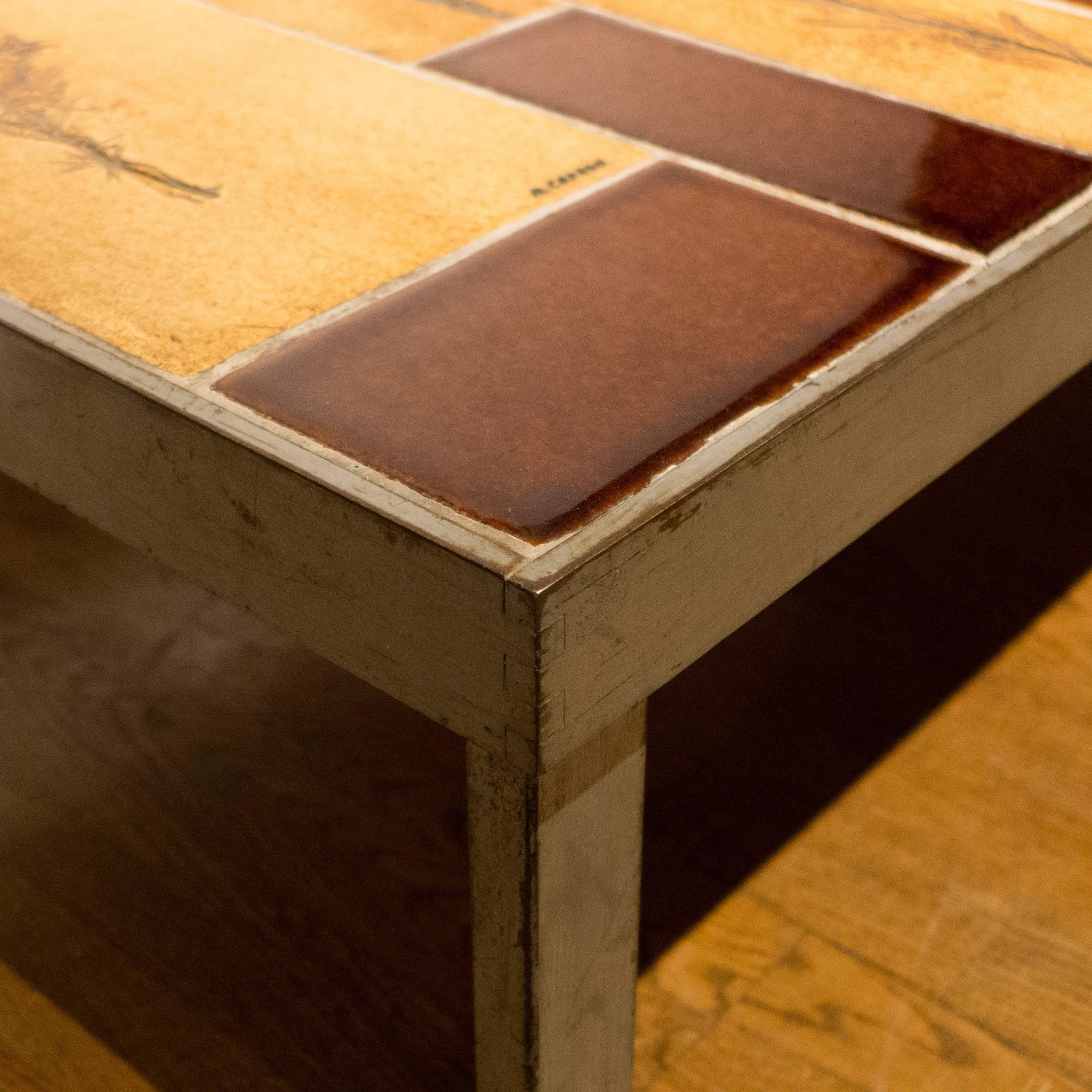 French Roger Capron Cocktail Table in Steel Frame with Garrigue Tiles