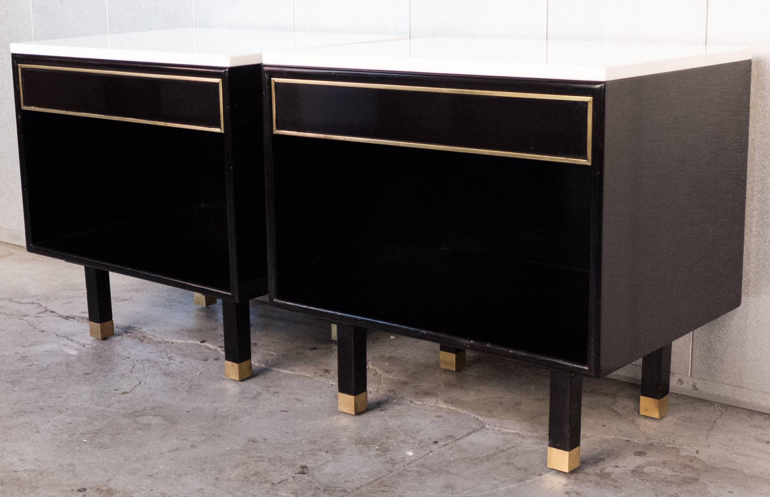 Mid-Century Modern Pair of Harvey Probber Nightstands with Polished Marble Tops