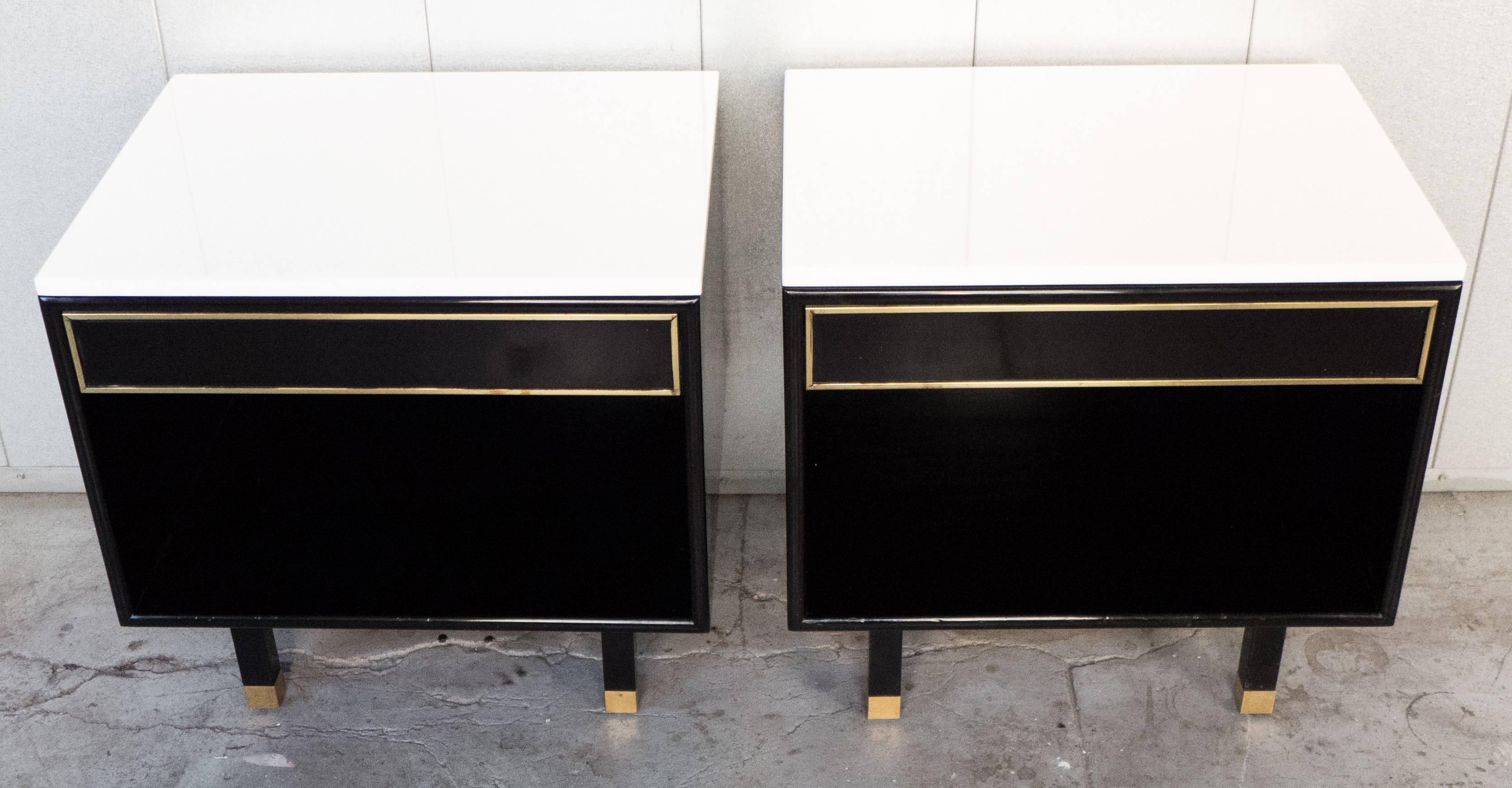 American Pair of Harvey Probber Nightstands with Polished Marble Tops