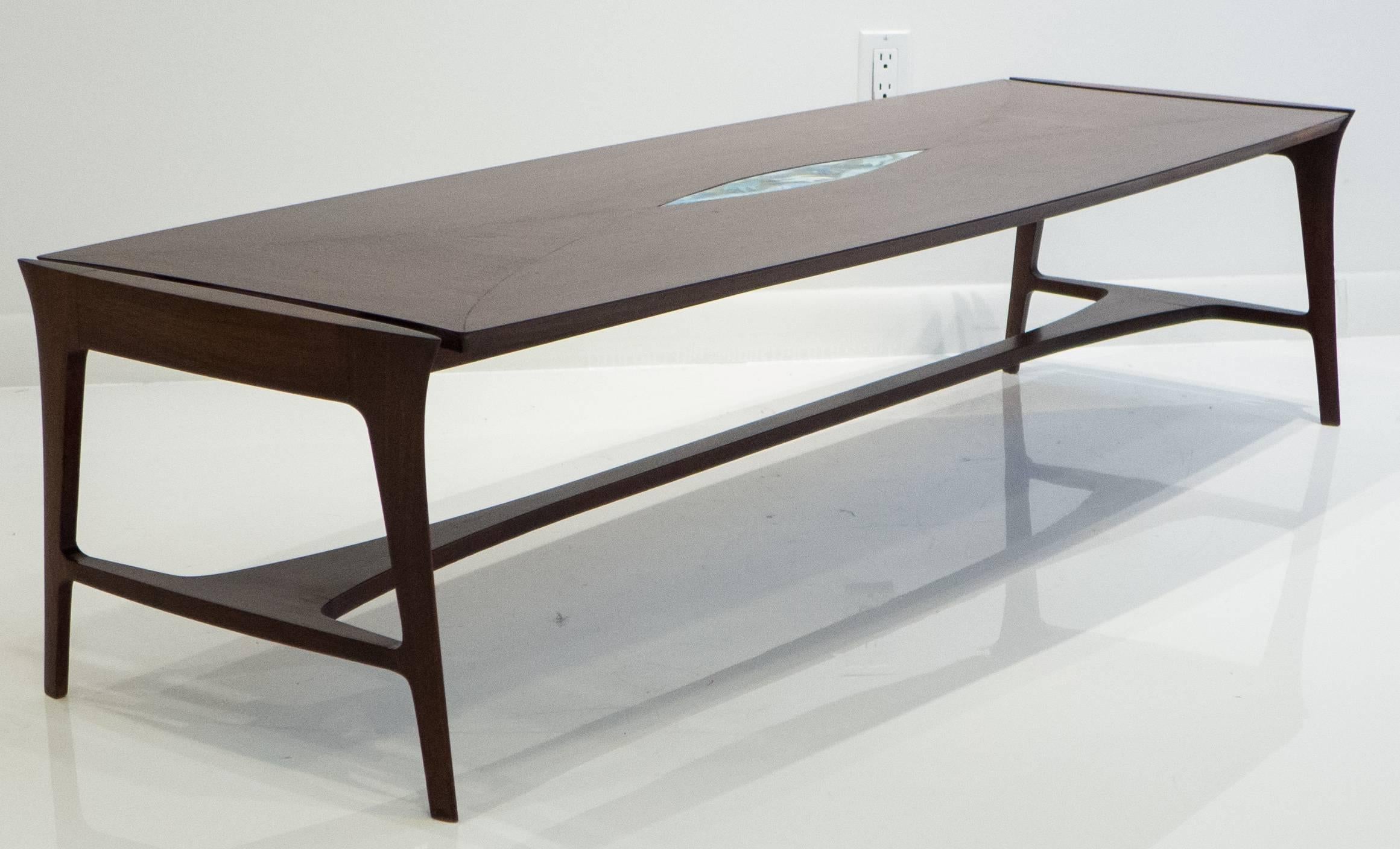 Mid-Century Modern Henry Glass Cocktail Table with Enamel Insert