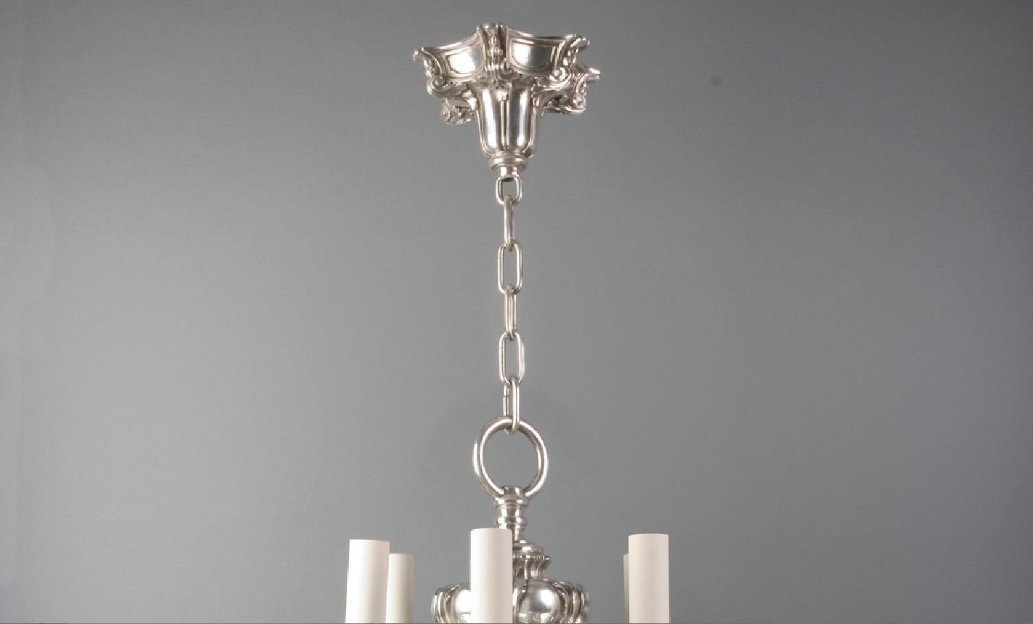 Silver Plate Twelve Arm Baroque Silverplate Chandelier by Pettingell Andrews Co. Circa 1910 For Sale