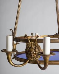Antique Bronze Empire Chandelier with Cobalt Blue Glass