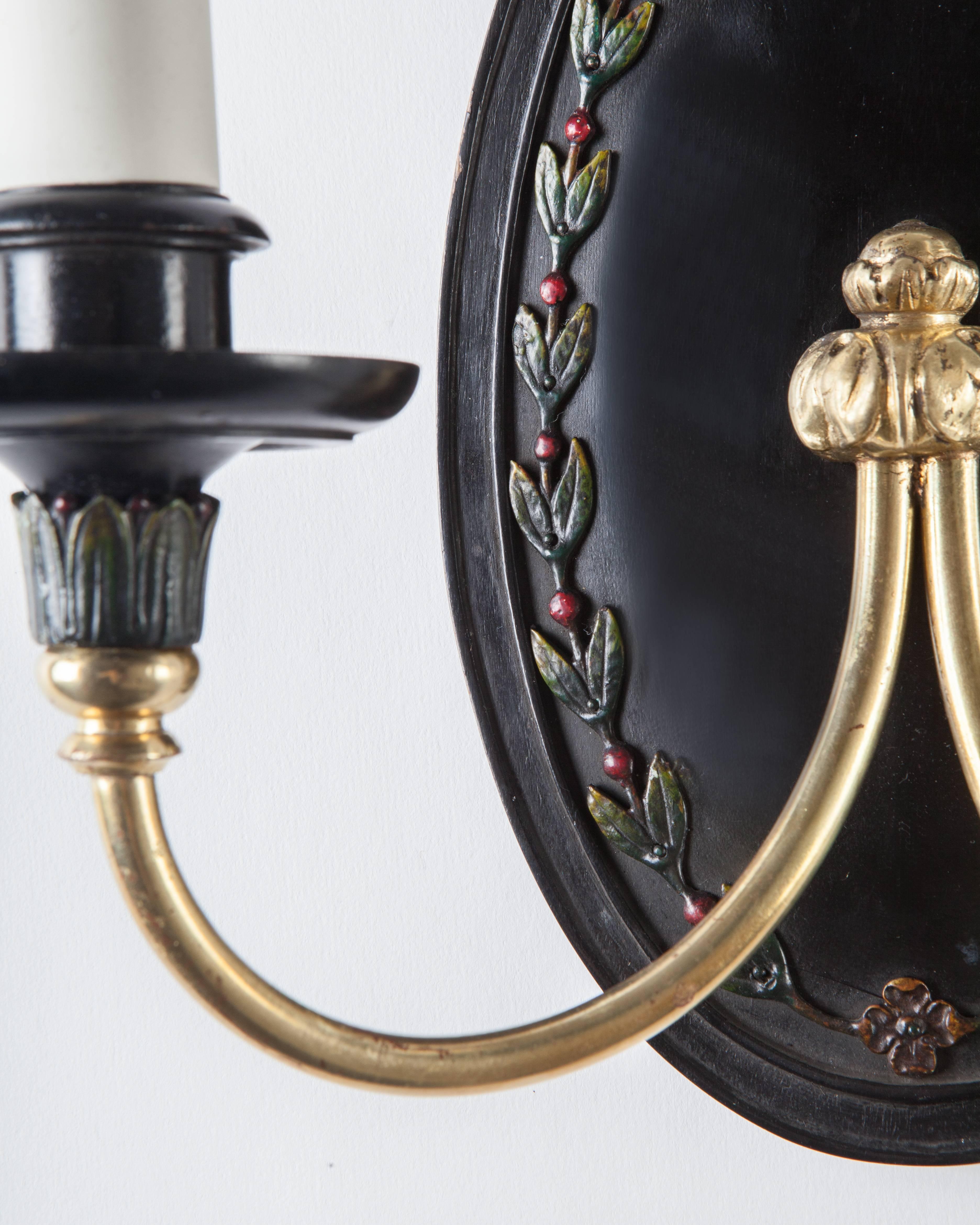 Arts and Crafts Wood and Brass Sconces