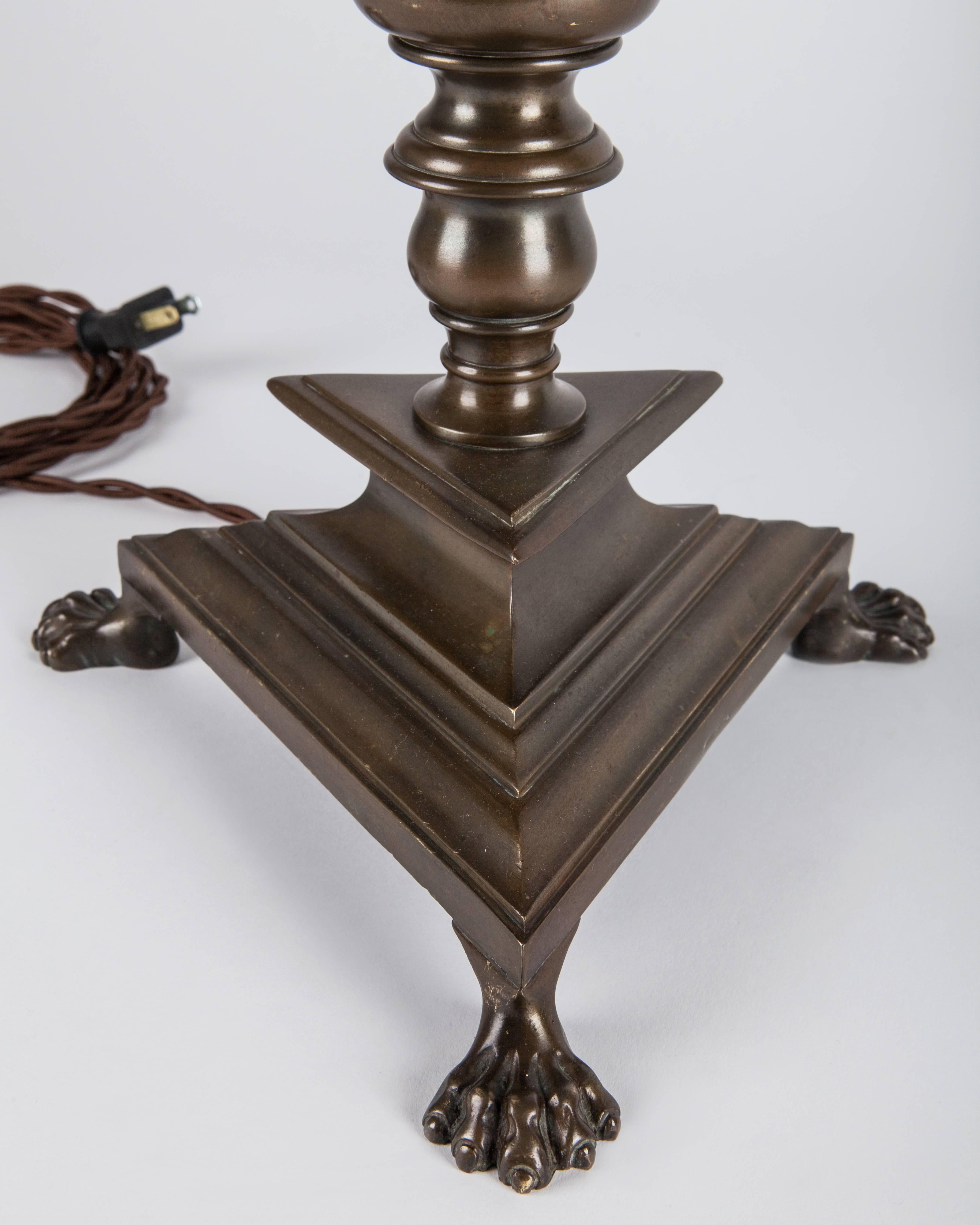 Baroque Dark Bronze Tripod Base Table Lamp with Paw Feet by E. F. Caldwell, Circa 1920s For Sale