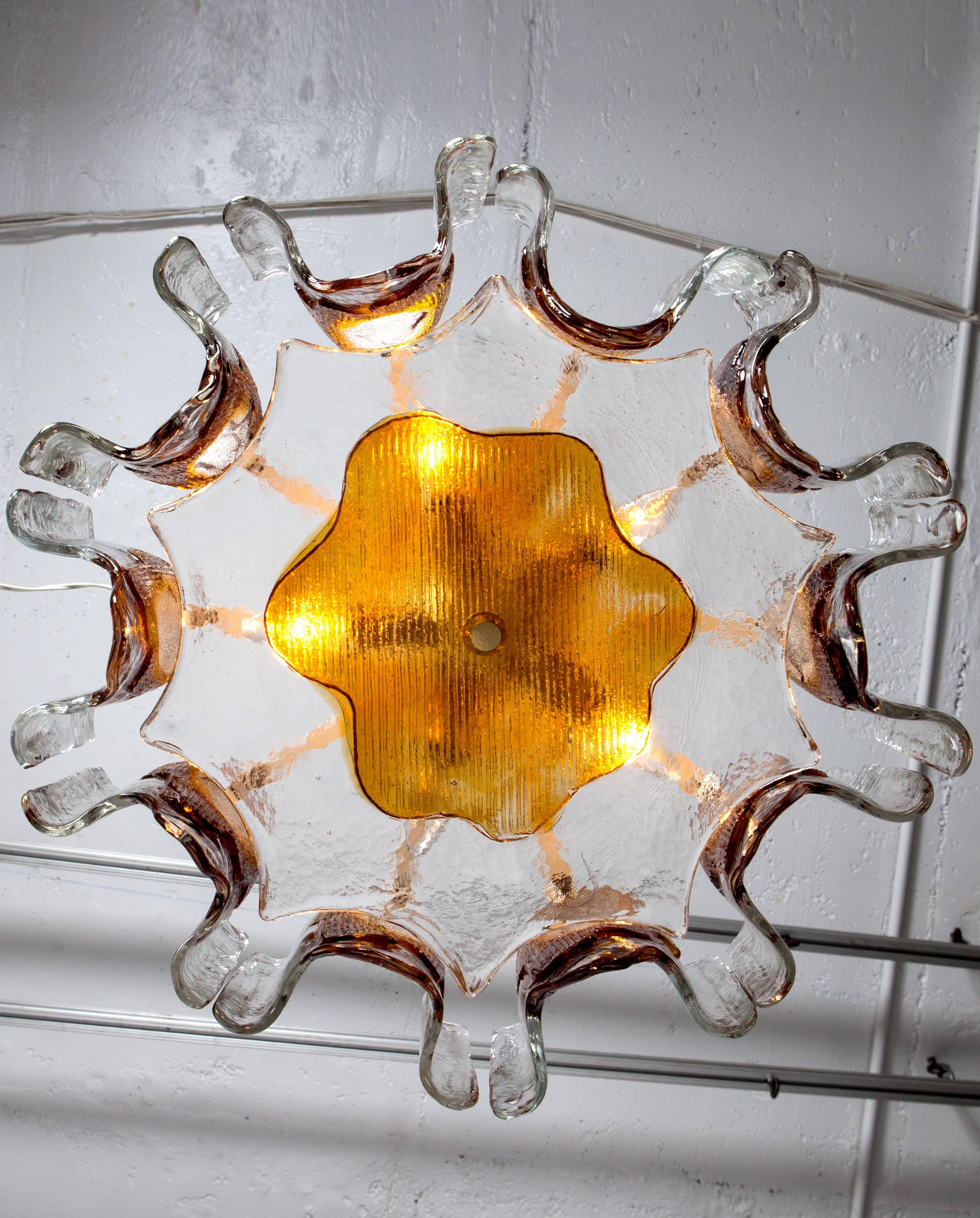 Kalmar Textured Orange Glass Chandelier, Circa 1970 In Excellent Condition In New York, NY