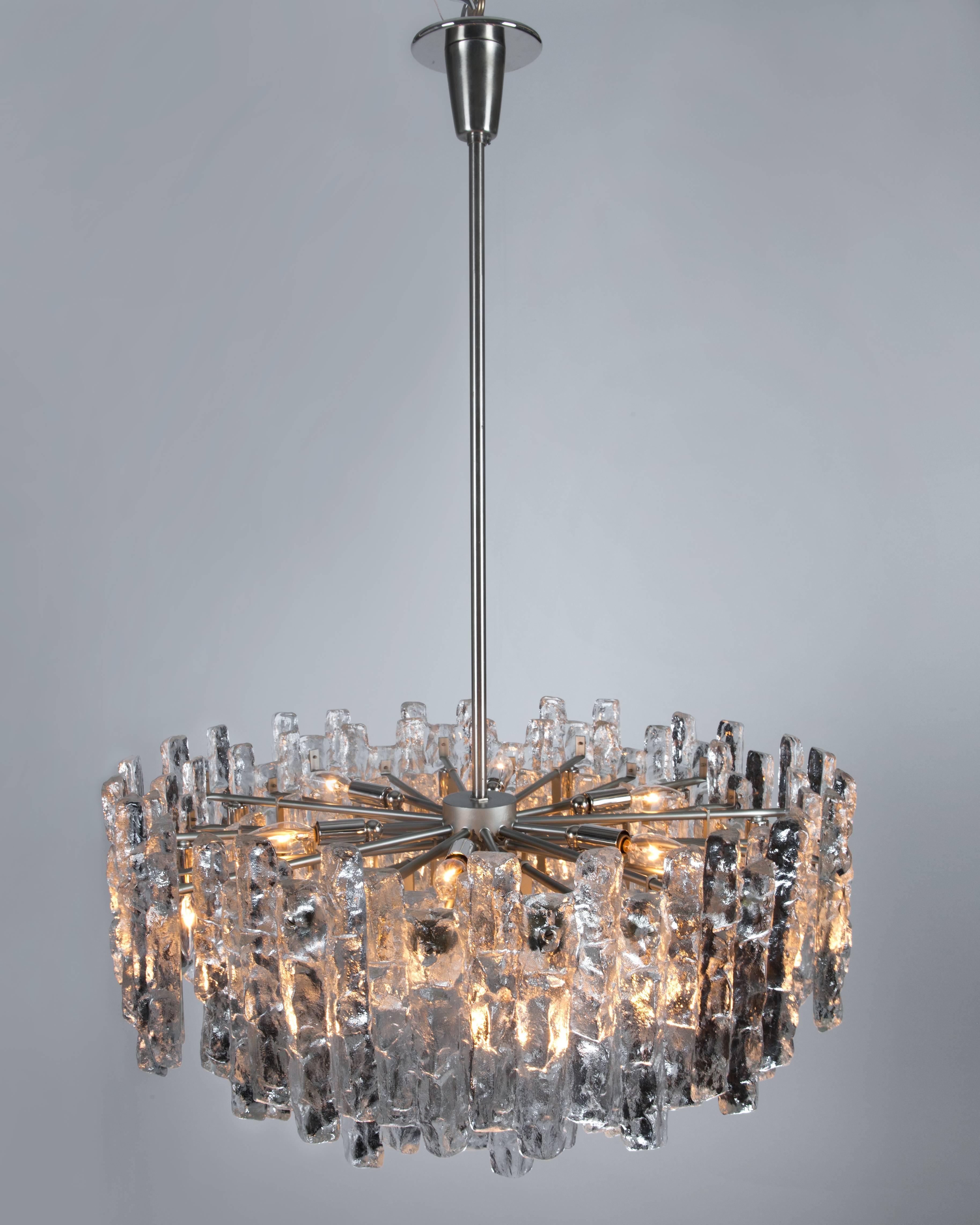 Large Kalmar Crystal and Nickel Scandinavian Modern Chandelier, Circa 1960 In Excellent Condition In New York, NY
