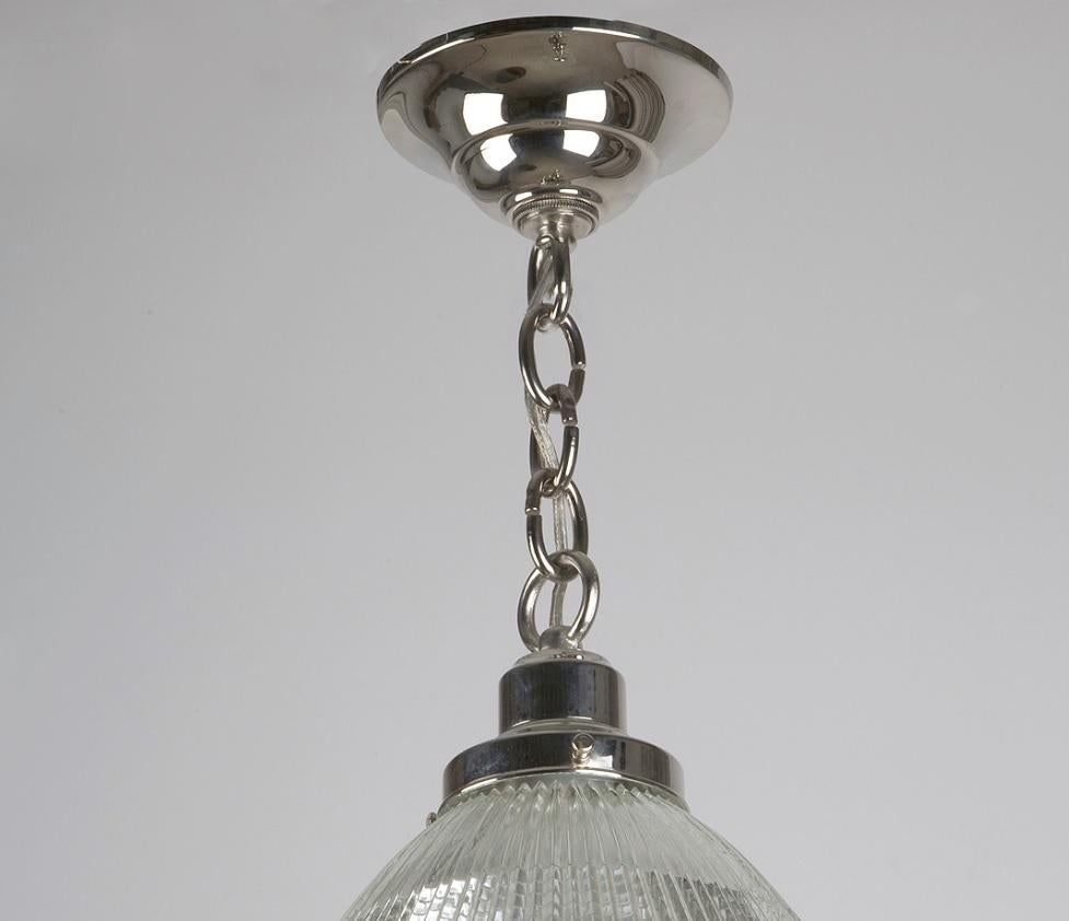 Industrial A Vintage Pyramidal Holophane Glass Pendant with Square Diffuser, Circa 1950s For Sale