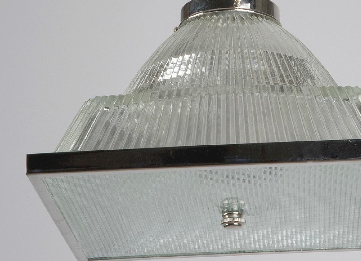 American A Vintage Pyramidal Holophane Glass Pendant with Square Diffuser, Circa 1950s For Sale