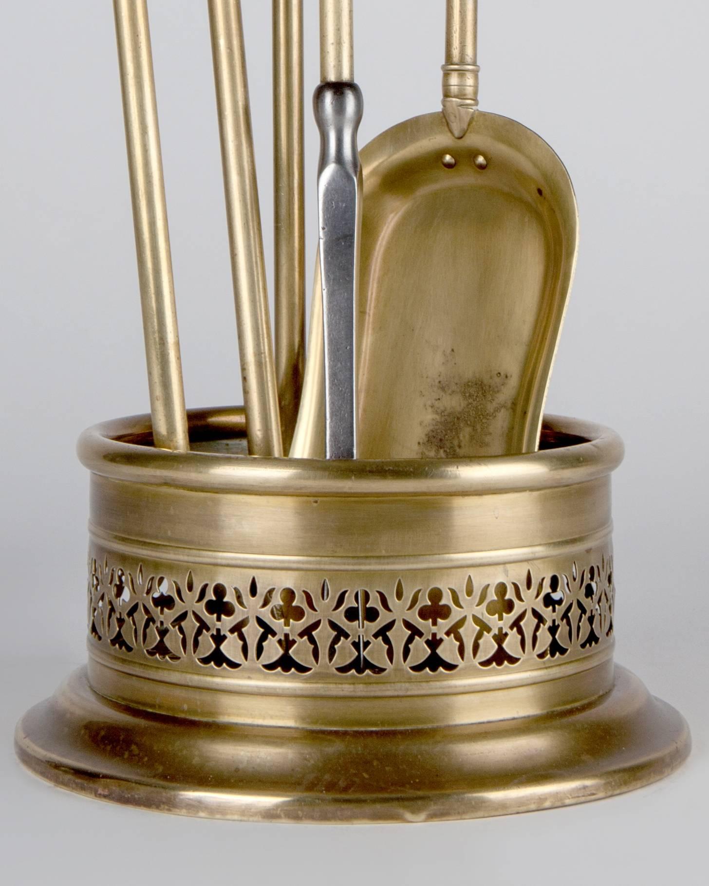 Neoclassical Brass Fireplace Tool Set