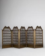 Five Panel Brass Folding Fireplace Screen with Beaded Details and Bands c. 1950s