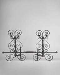 Wrought Iron Andirons with Scrolls and Twisted Central Fender Crossbar, c. 1880s