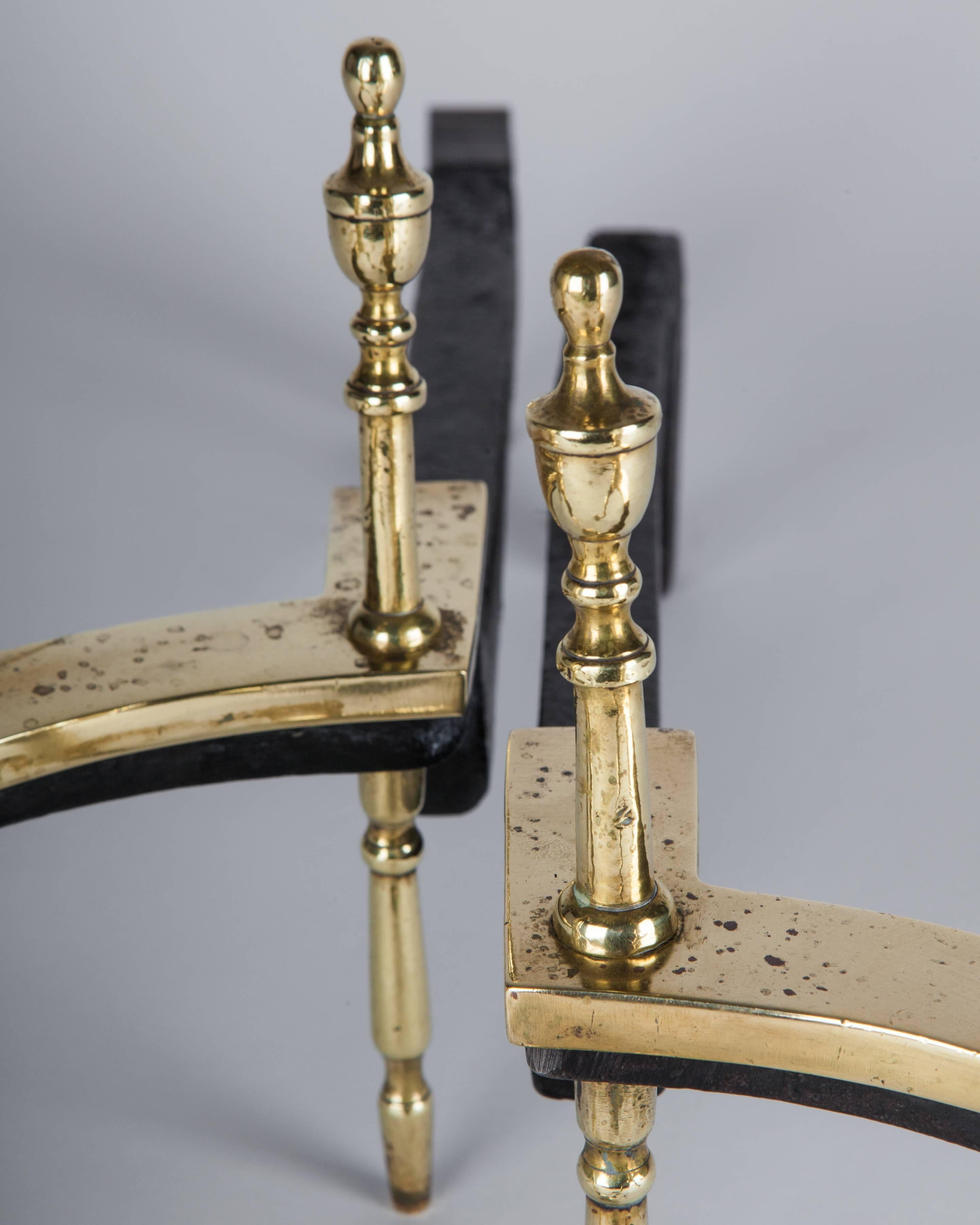 Brass Andirons with Urn Finials and Pad Feet, Circa 1920s In Good Condition For Sale In New York, NY