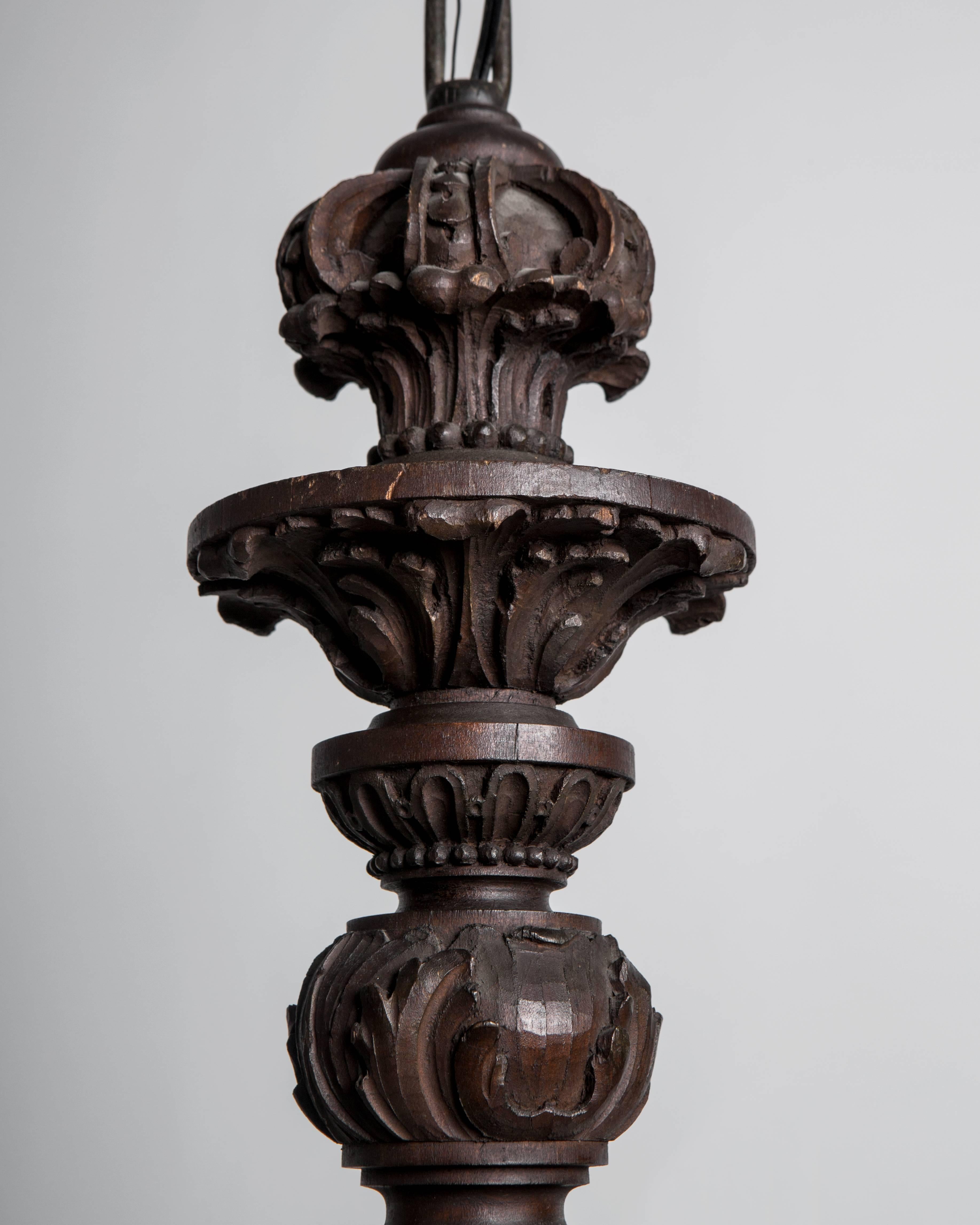 Hand-Carved Carved Wood Chandelier, circa 1910