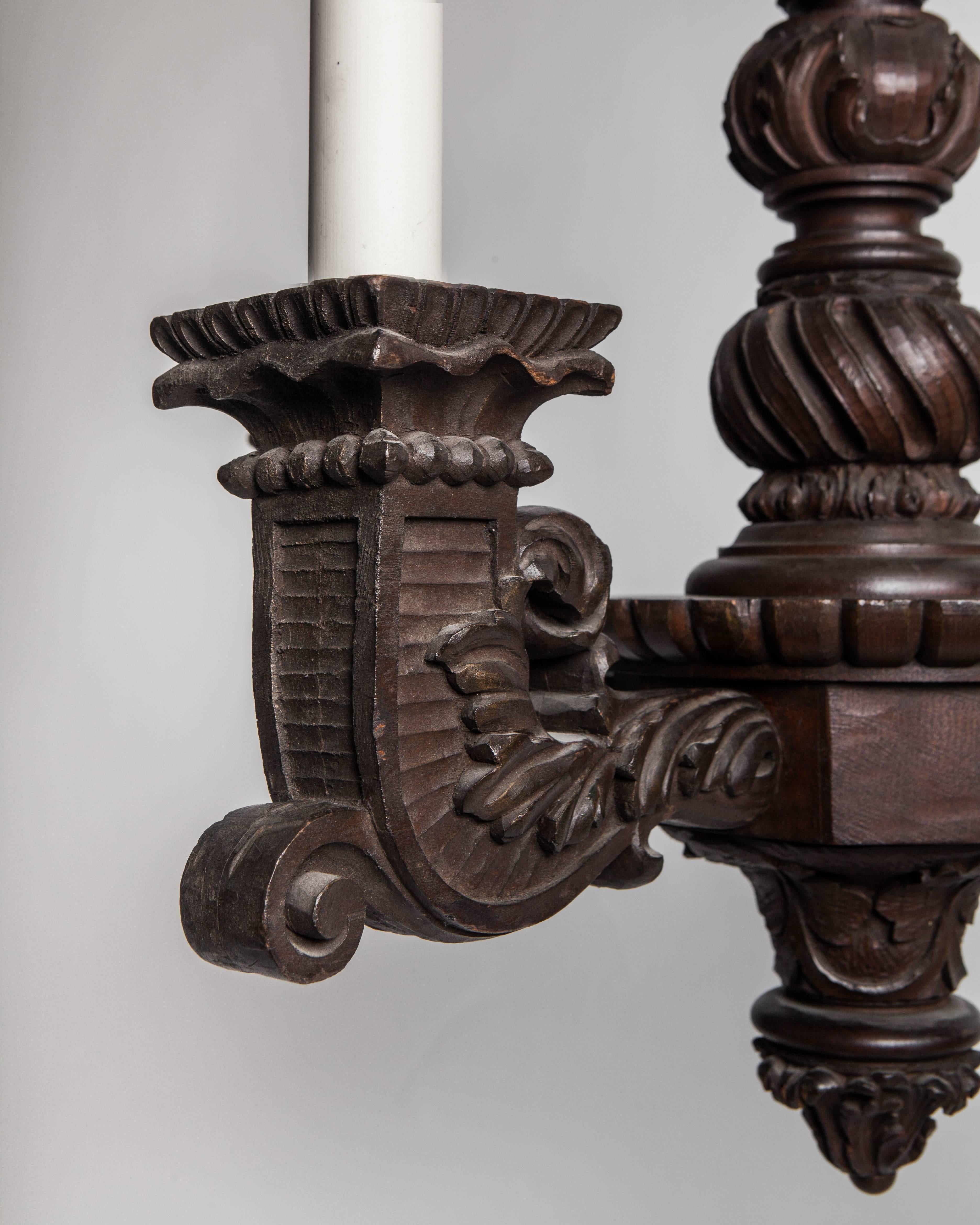 Carved Wood Chandelier, circa 1910 In Excellent Condition In New York, NY