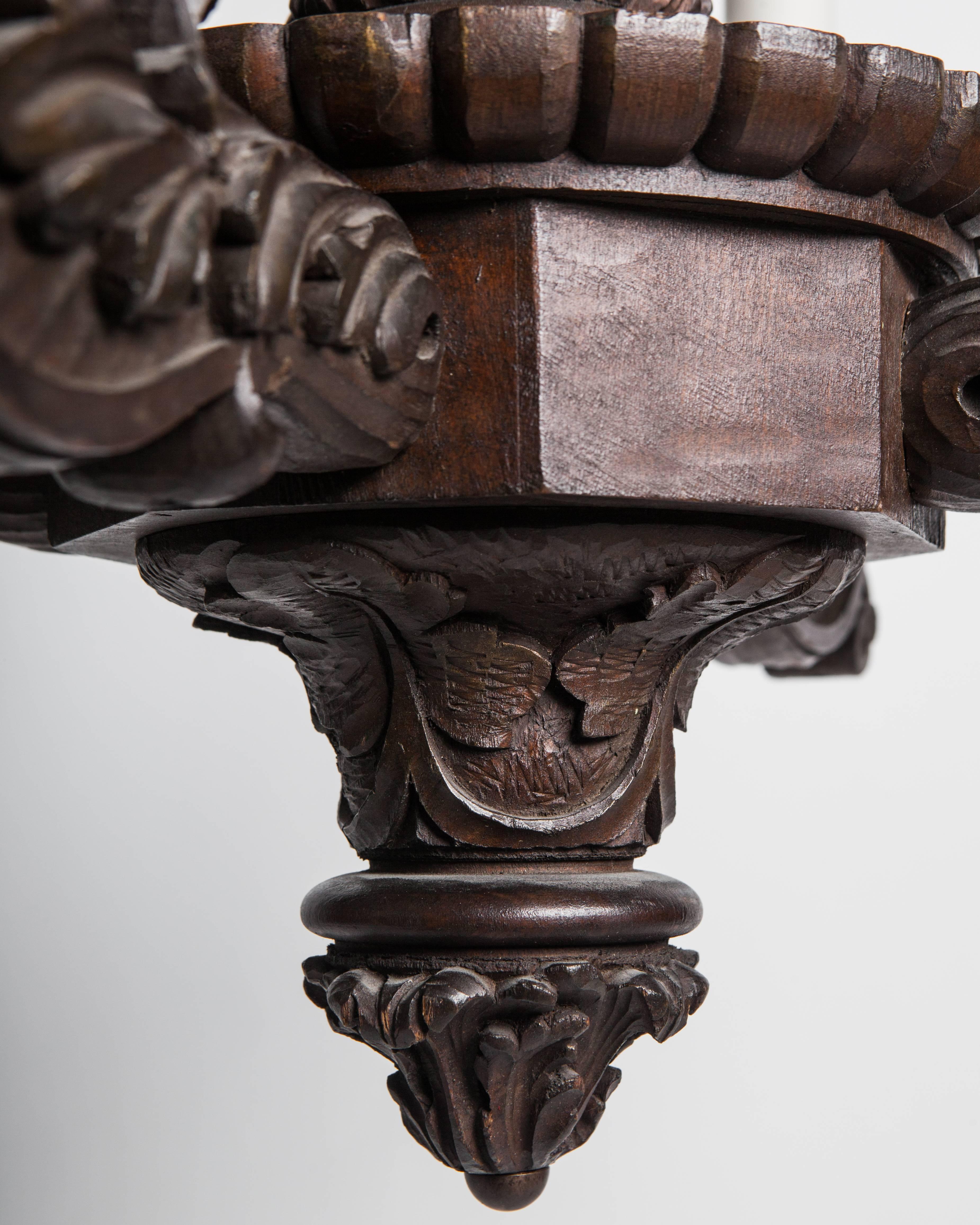 Early 20th Century Carved Wood Chandelier, circa 1910