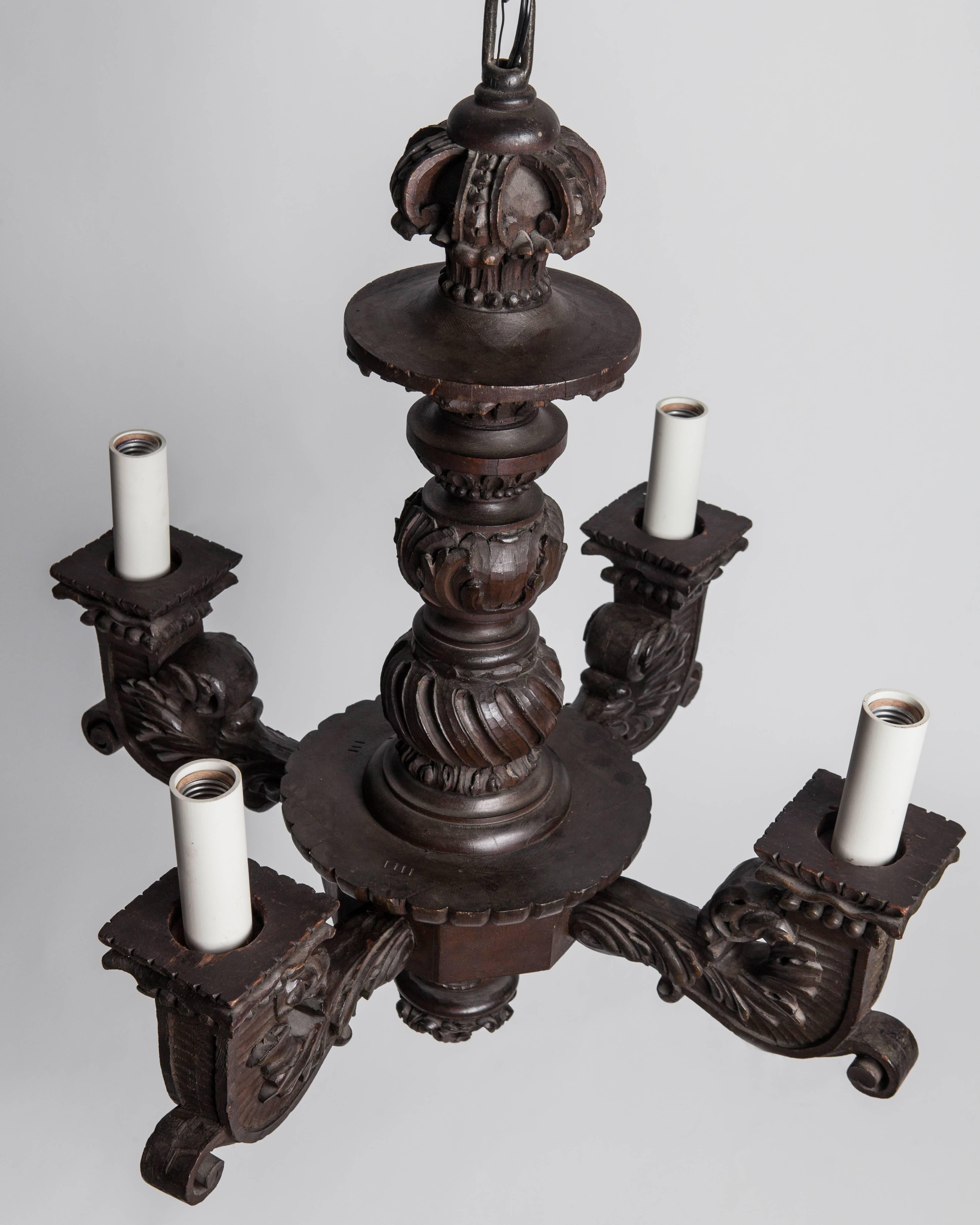 Carved Wood Chandelier, circa 1910 1