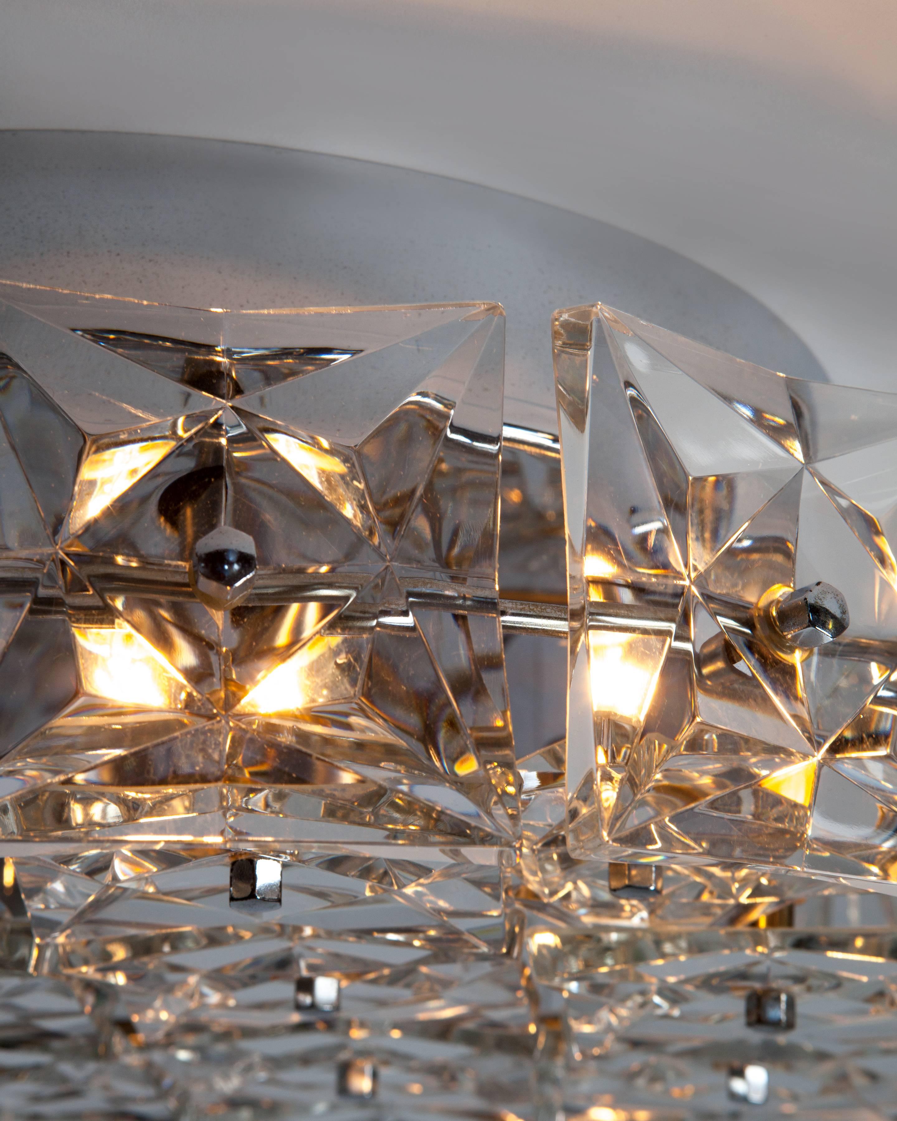 Faceted Glass and Chrome Flush Mount by Austrian Glass Maker Kinkeldey, 1970s In Good Condition In New York, NY