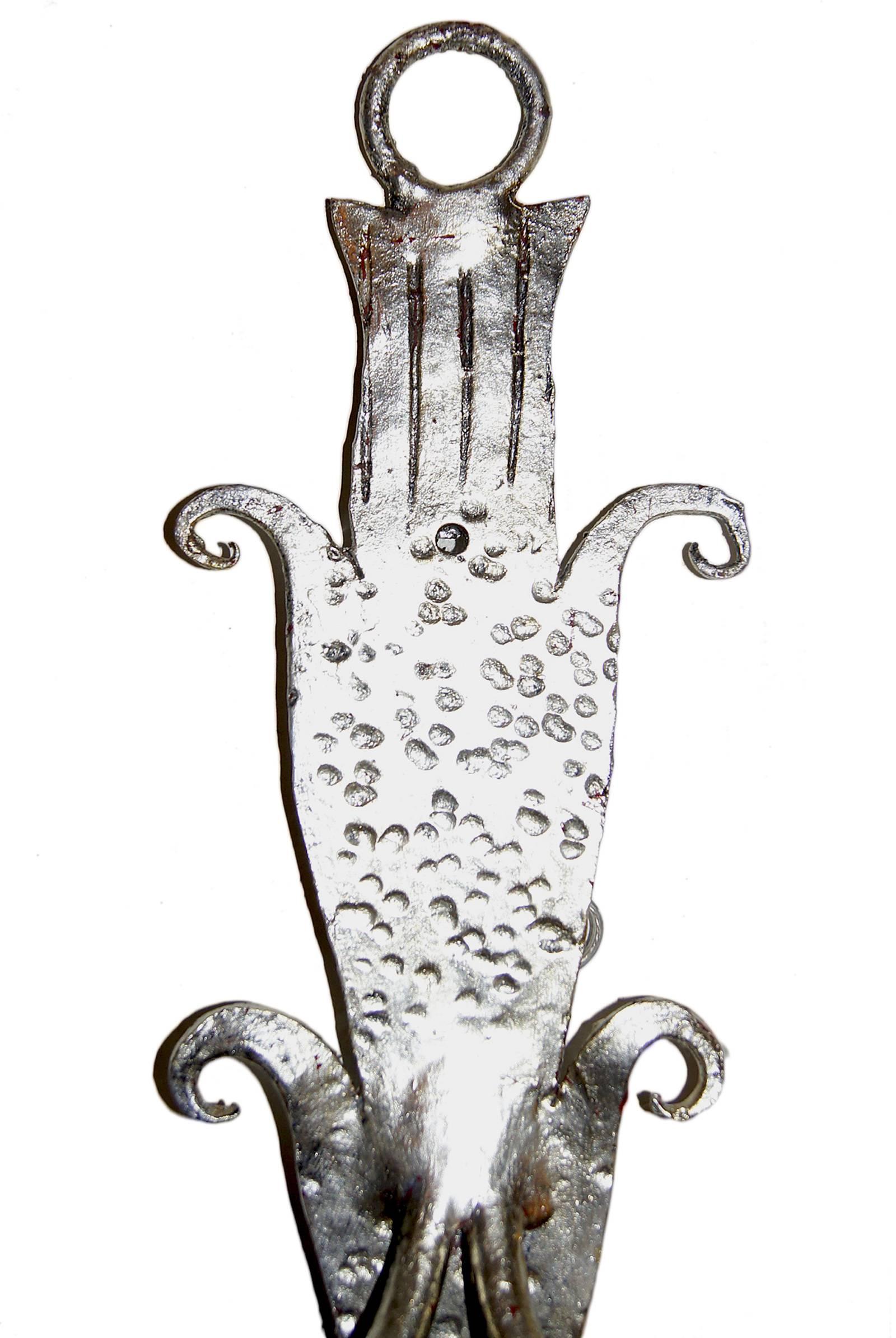 Silver Leaf Iron Sconces In Excellent Condition For Sale In New York, NY