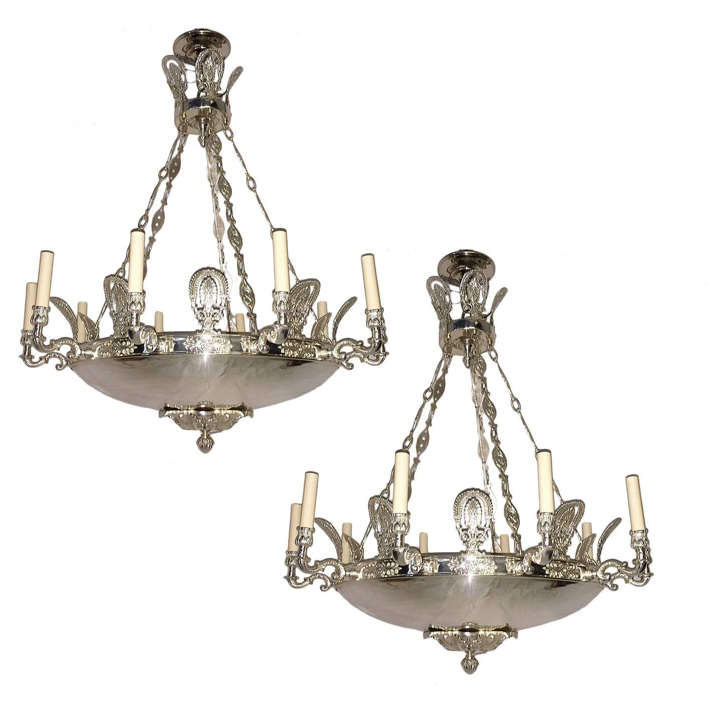 Pair of Silver Plated Chandeliers, Sold Individually For Sale