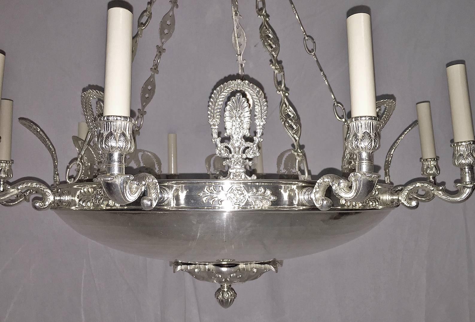 Silvered Pair of Silver Plated Chandeliers, Sold Individually For Sale