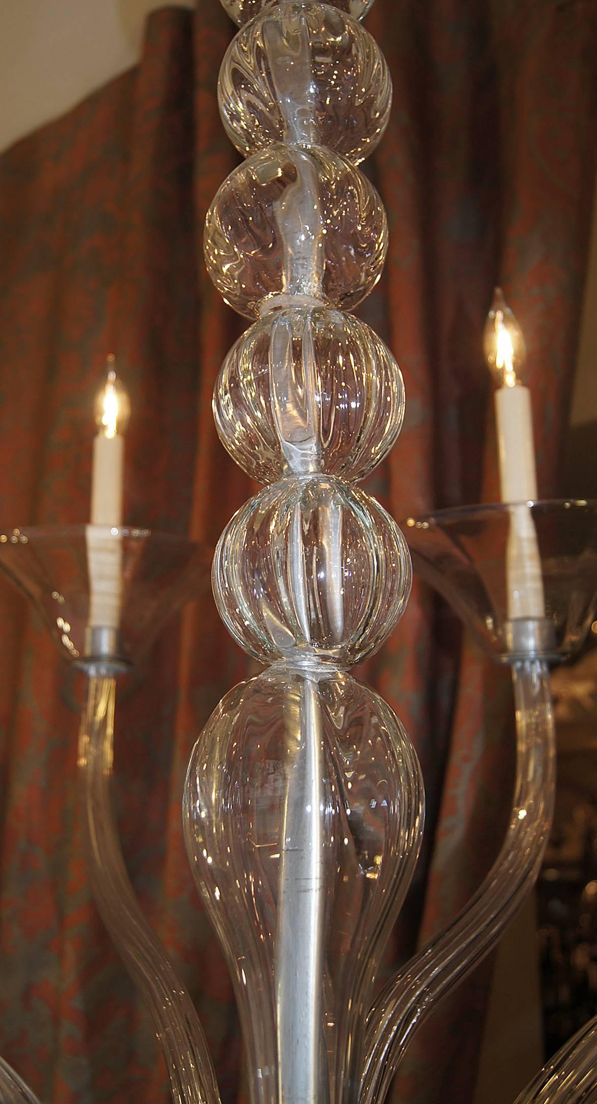 Mid-20th Century Clear Murano Glass Chandelier For Sale
