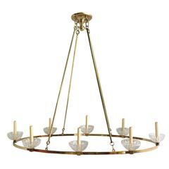 Midcentury Oval Gilt Bronze Chandelier 12