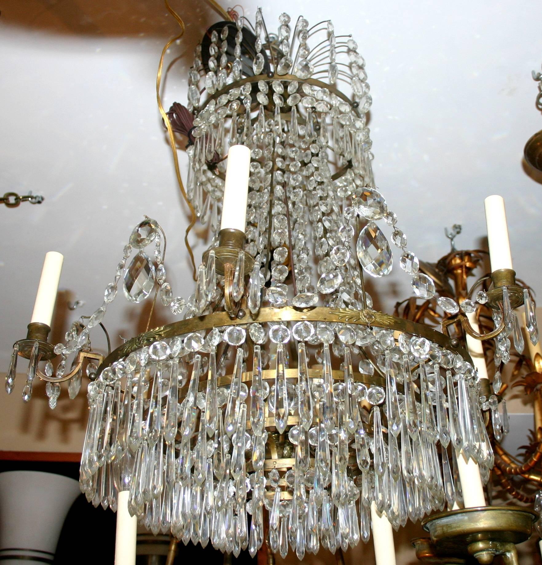 Neoclassic Swedish Crystal Chandelier In Excellent Condition In New York, NY