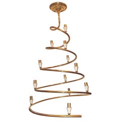 Pair of Moderne Bronze Spiral Chandeliers, Sold Individually
