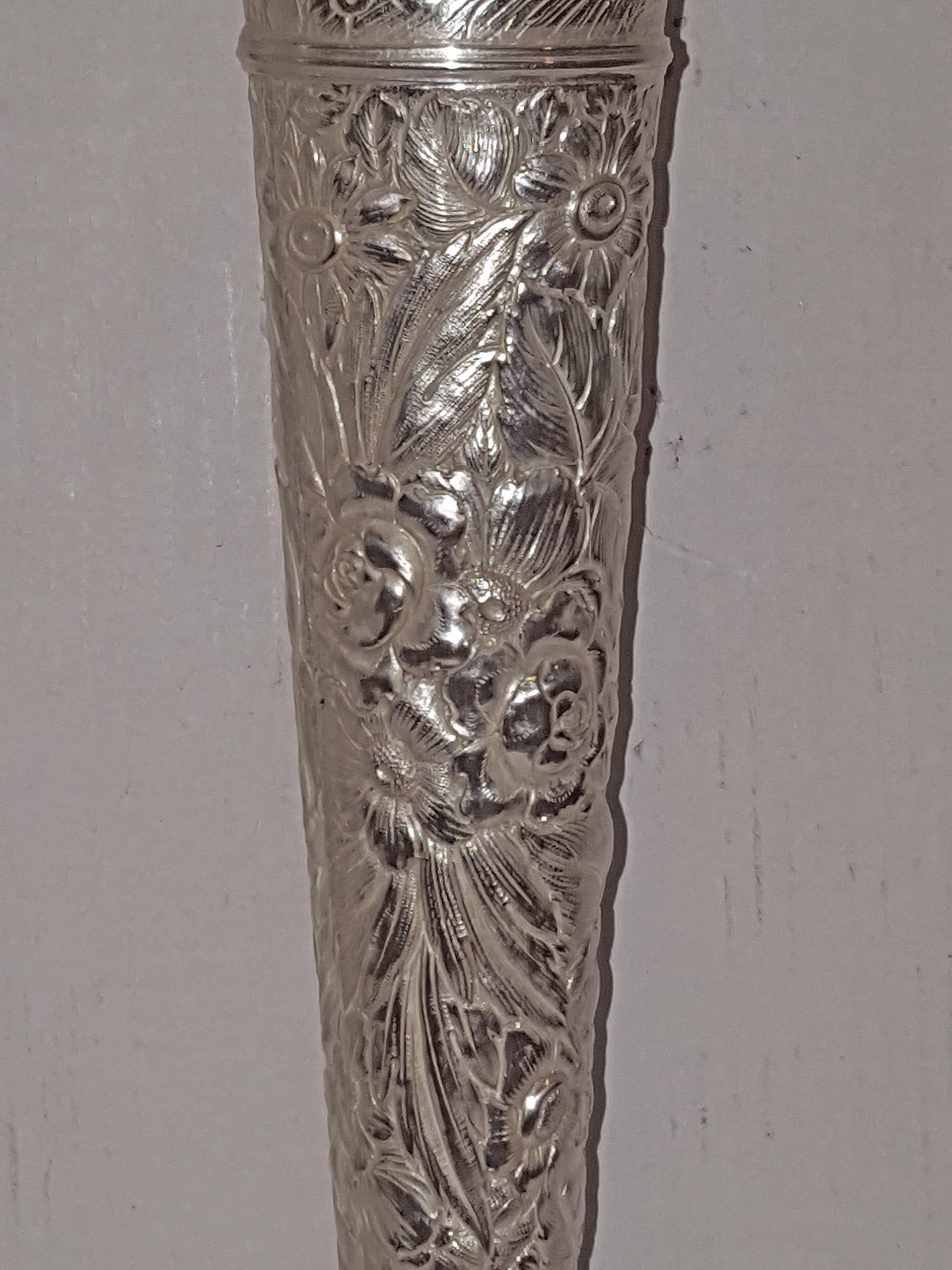 Italian Pair of Silver Plated Flora Vases For Sale