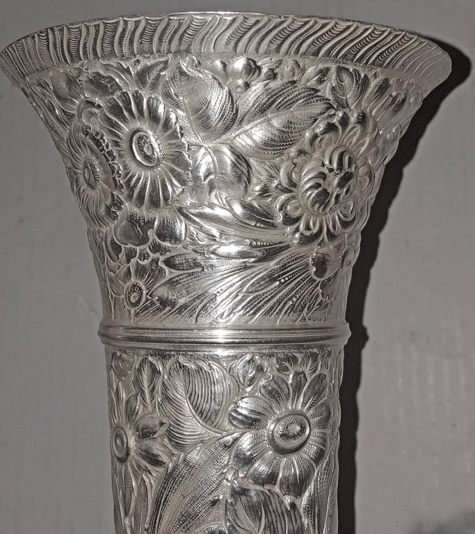 Pair of Silver Plated Flora Vases For Sale at 1stDibs